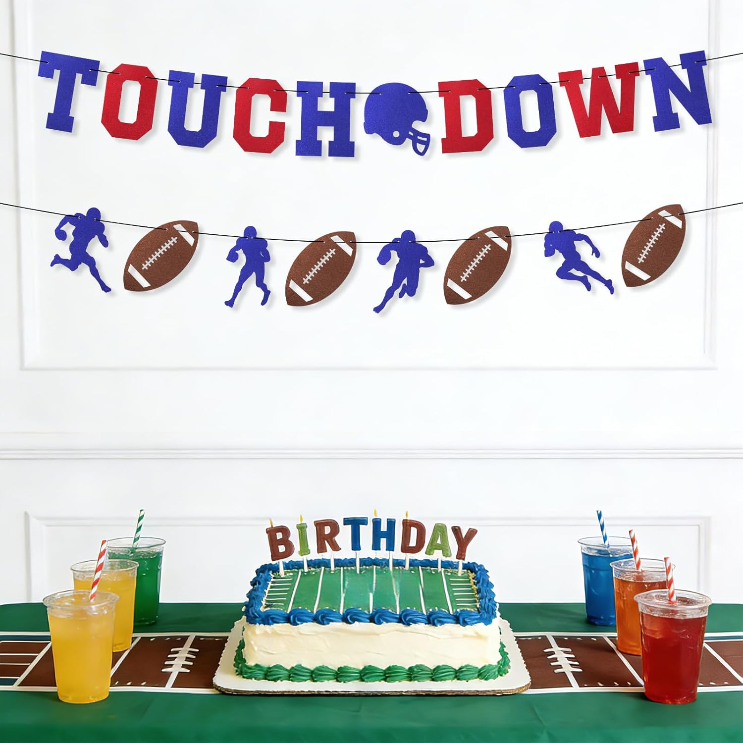 Touch Down Football Banner, Pre-Strung Glitter Game Time Touchdown Garland Flags Wall Hanging Decoration Decor for Sport Theme Birthday Party Celebration Supplies - Image 6