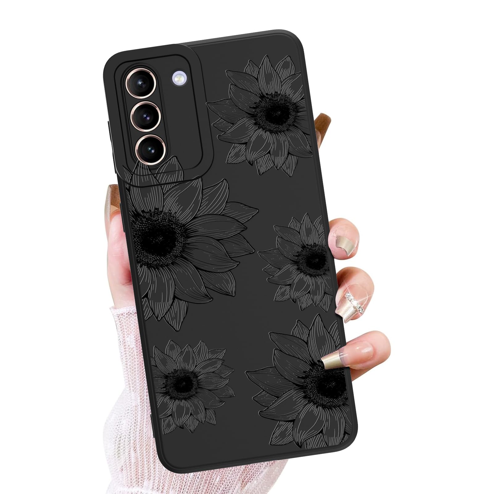 OOK Floral Case for Samsung Galaxy S21 Case, Cute Sunflower Floral Blooms Design Soft TPU Shockproof Protective for Women Girls Phone Cover - Black