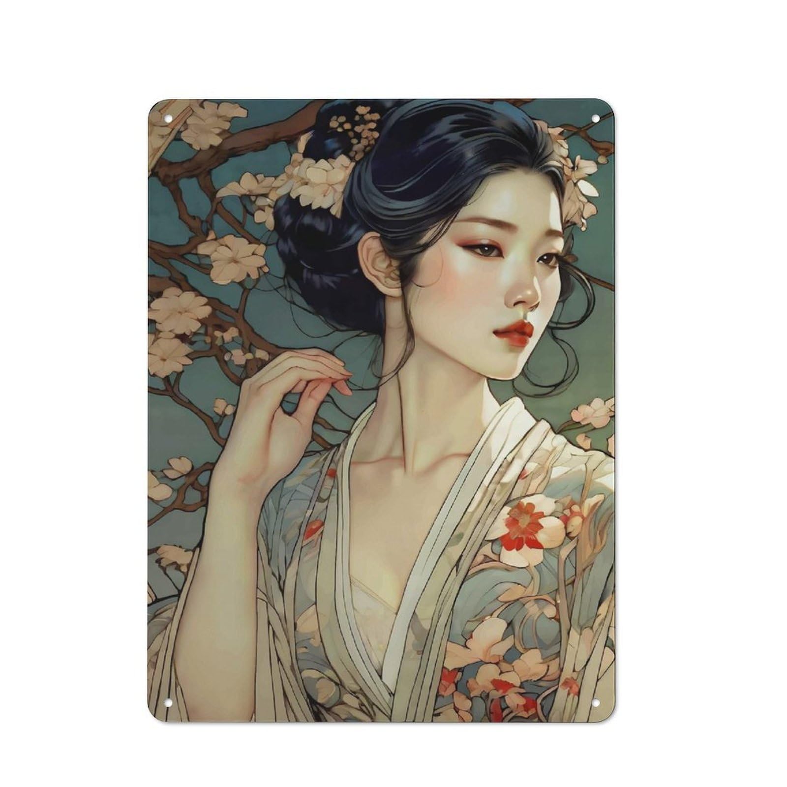 Junmoney Girls Beauty Asian Vintage Metal Wall Decor 40X30cm, Vintage Tin Sign For Bakery, Diner, Cafe Or Family Room
