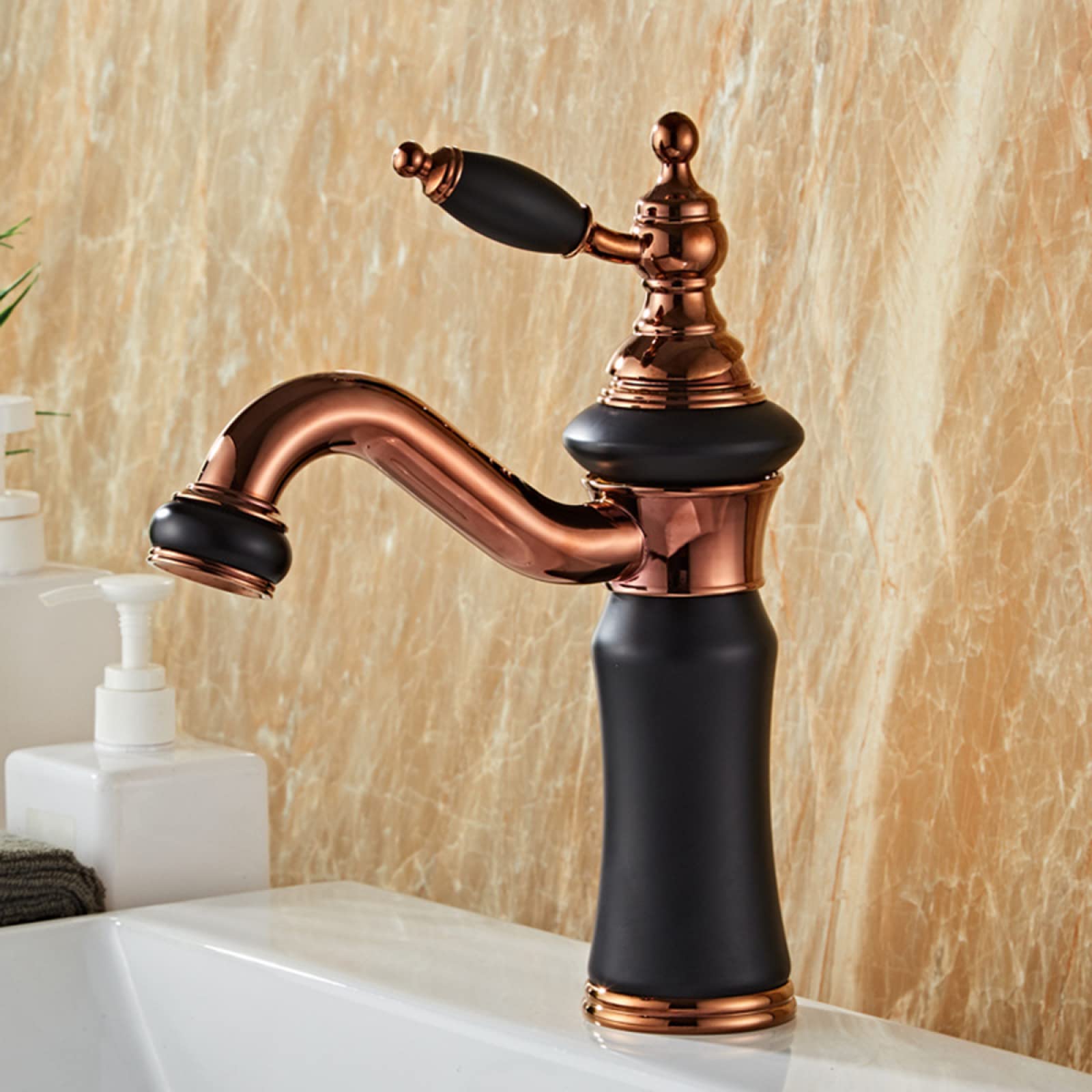 Robinet de salle de bain vintage noir mitigeur monocommande à bec rotatif