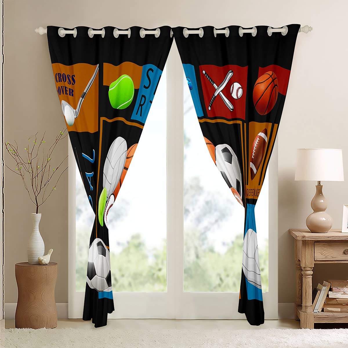 Baseball piłka nożna koszykówka dreapes gry sportowe zasłony okienne gry w piłkę zasłony zaciemniające (30%-50%) dla chłopców dziewcząt gra sportowa sypialnia dekoracja piłka okna zabiegi szer. 46 x dł. 182 cm