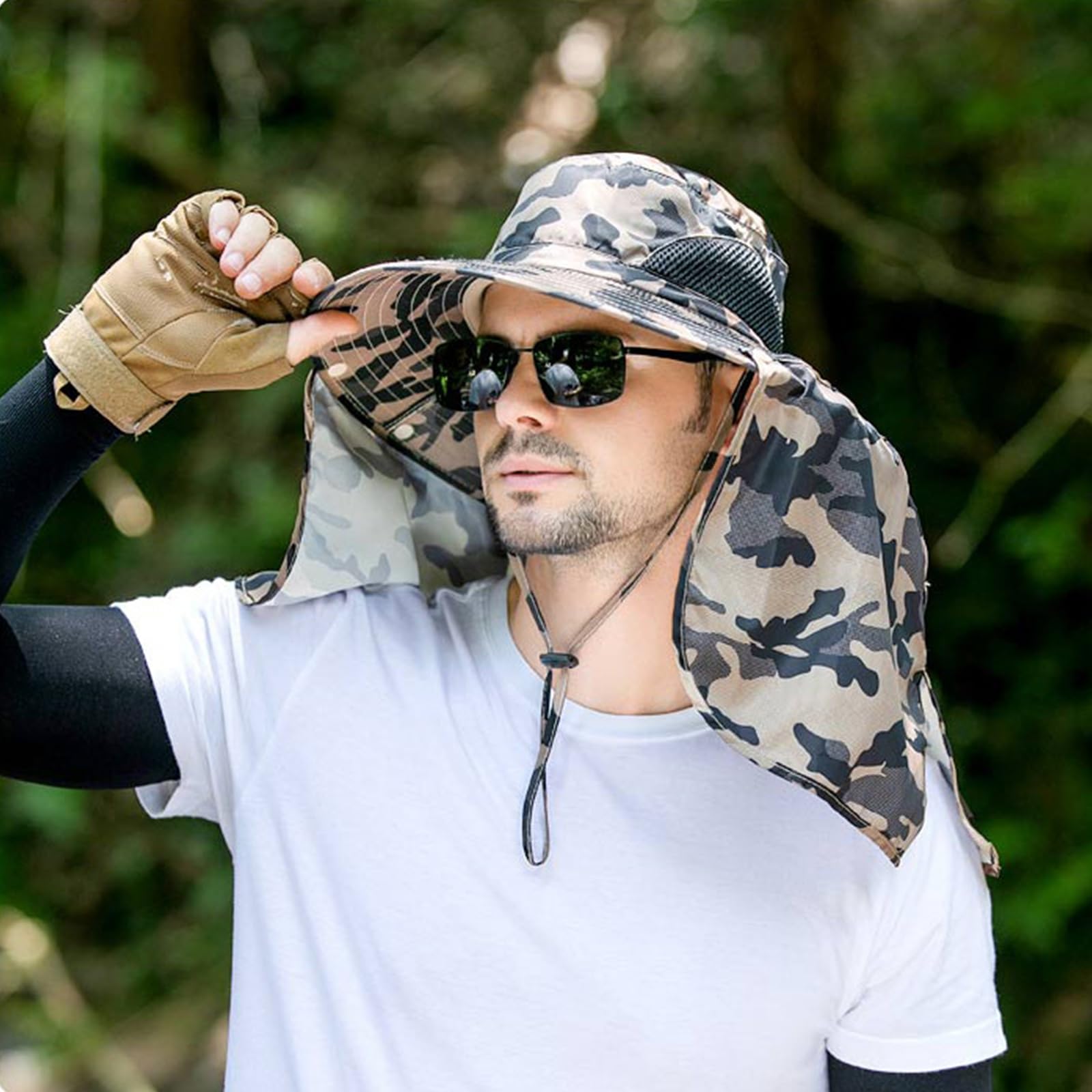 Chapeau de soleil à large bord pour homme, protection UV avec rabat de cou, chapeau réglable pour la pêche et la randonnée en plein air