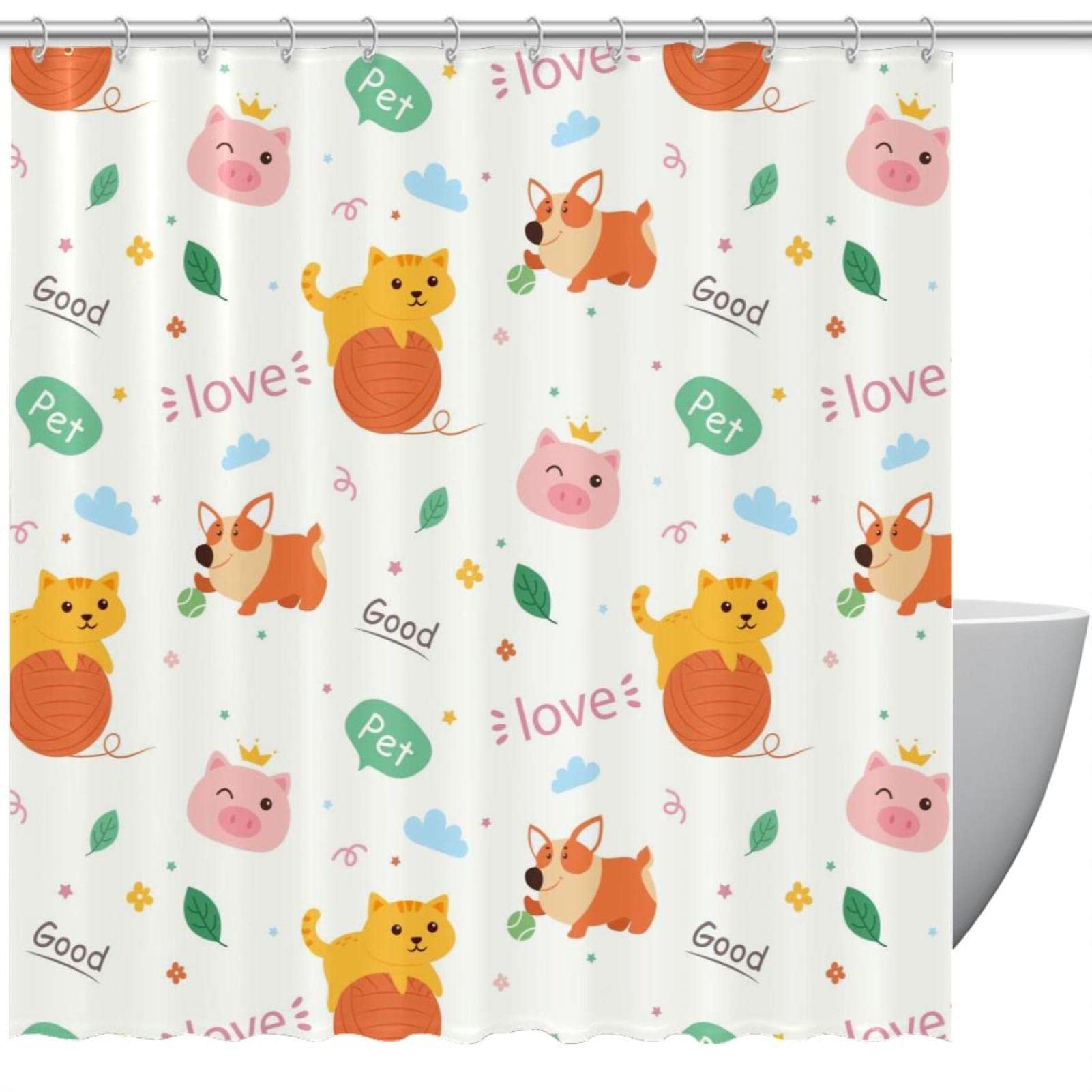 Rideau de douche en tissu imperméable avec motifs animaux colorés