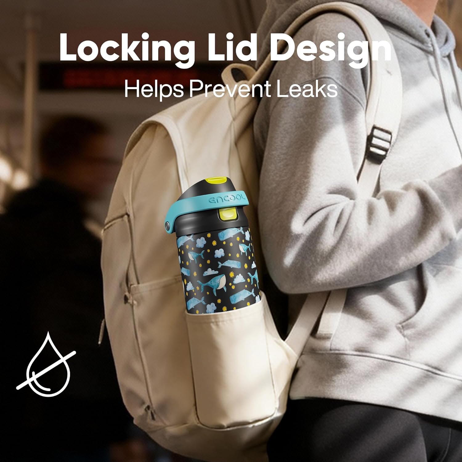 ENCOOL Leakproof Insulated Water Bottle with Straw Dual-Sip Water Bottle Bag-Safe Design for Work, Commute & Gym – Keeps Drinks Cold All Day, 24 oz, Sky Whale - Image 4