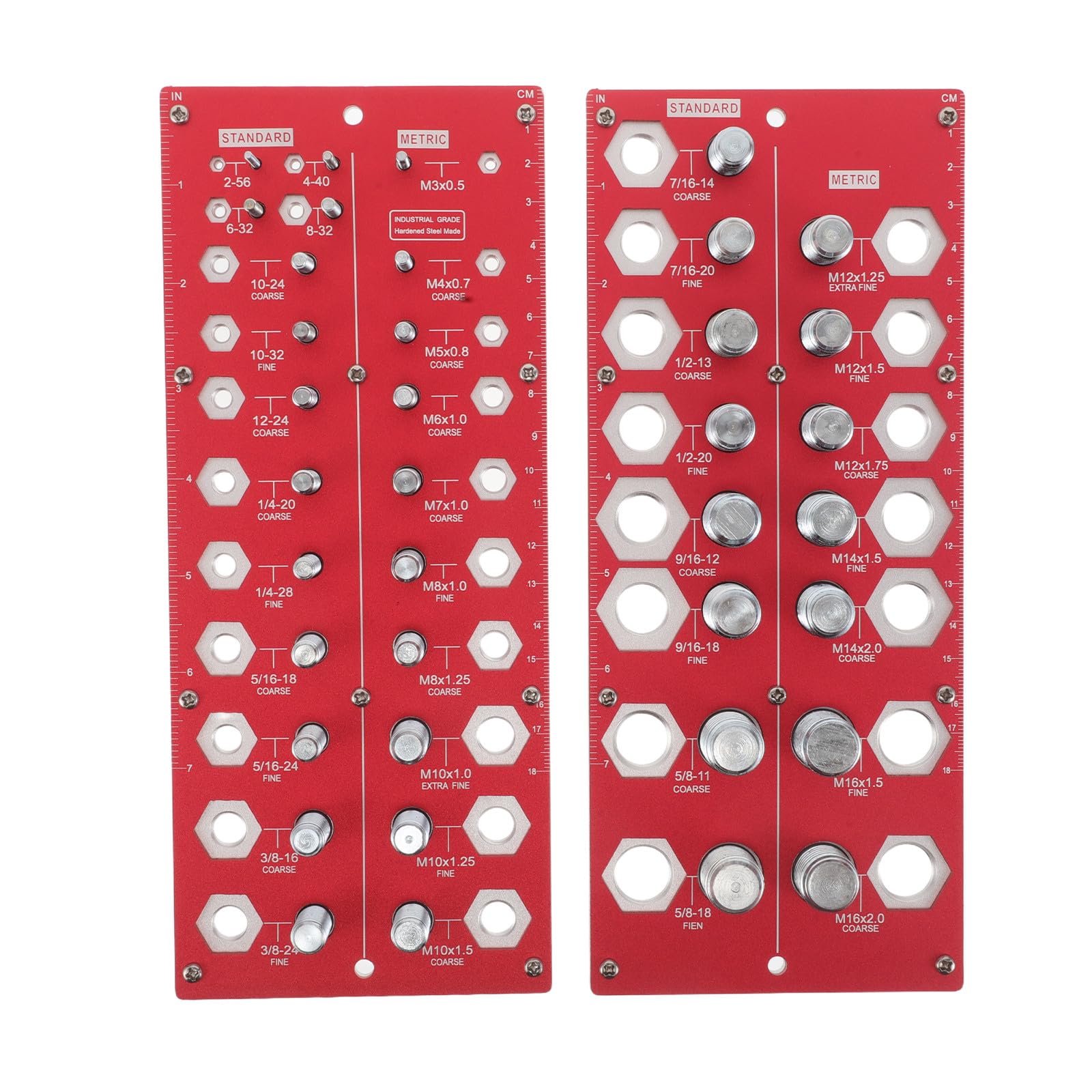 Gatuida 1 paire de jauges de contrôle de filetage - Outil d'identification de vis à 38 trous, outil de mesure de boulons et d'écrous - Jauge de mesure de filetage, planche de mesure de vis
