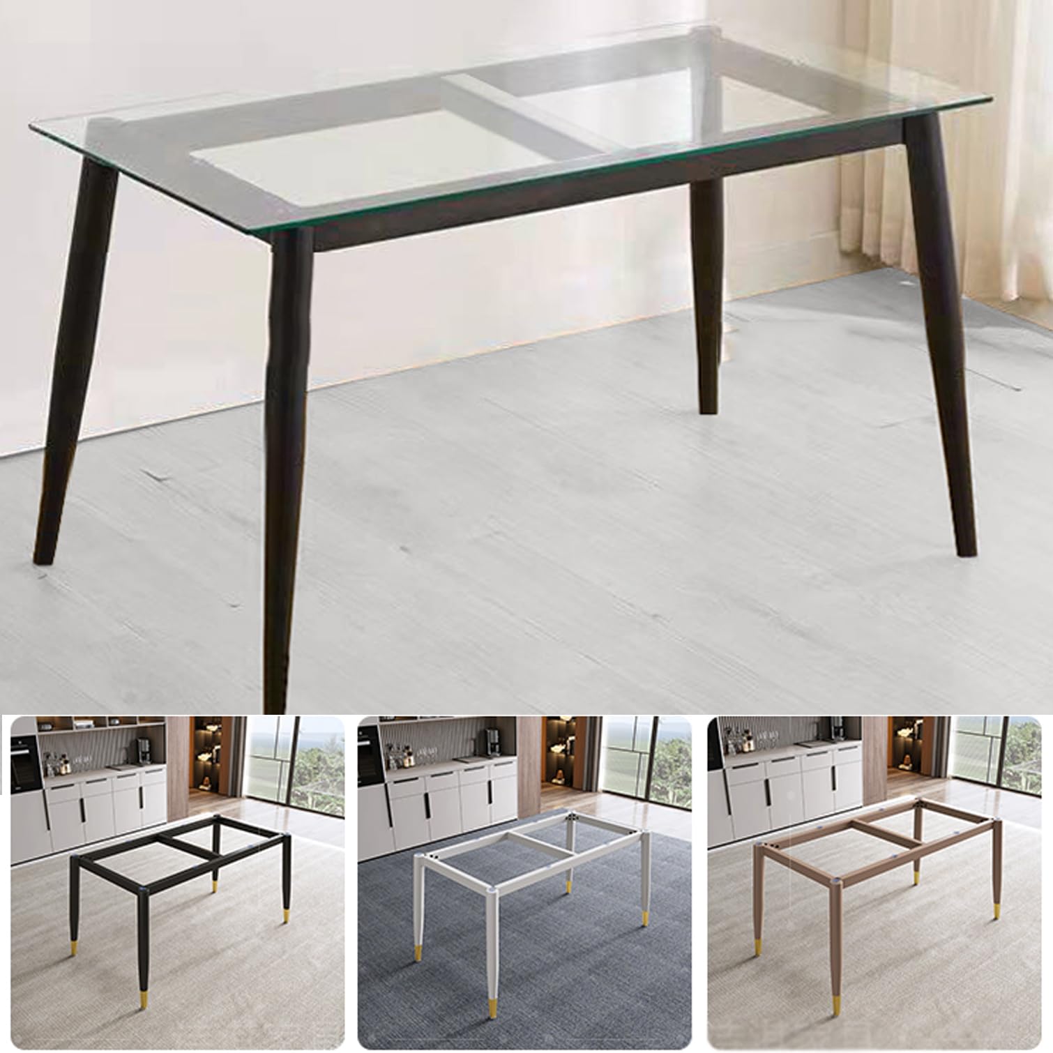Struttura da Scrivania Moderno,Gambe da Tavolo in Metallo Industriale con Ventose,Base di Supporto per Marmo,Vetro,Piano in Legno,per Casa,Cucina,Piedini Tavolo da Pranzo (162x71x72cm,Black)