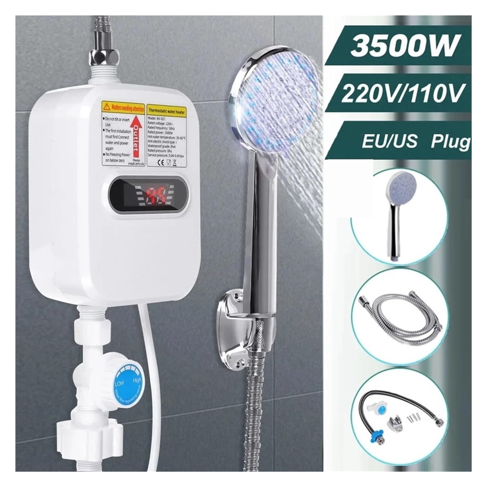 Natychmiastowy podgrzewacz wody, 3500W Elektryczny Niewdzięczny Natychmiastowy Podgrzewacz Ciepłej Wody Bateria Do Łazienki Ogrzewanie Kranowe 3 Sekundy Natychmiastowe