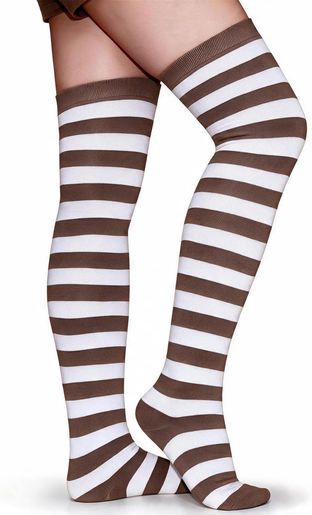 Women's Extra Long Opaque Striped Over Knee High Stockings Socksโฆ