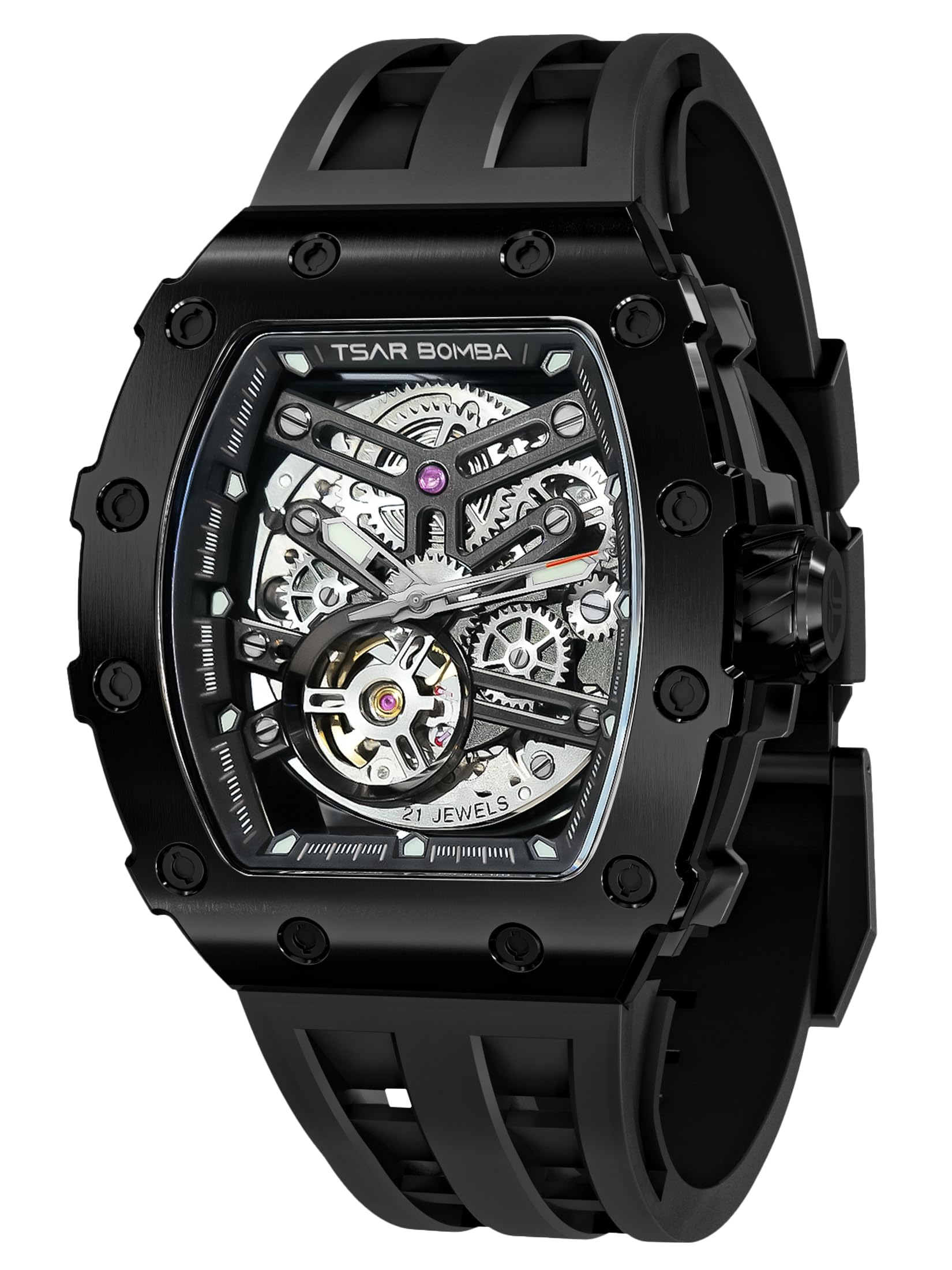 TSAR BOMBA Luxury Automatic Mechanical Watches For Men - Japanese Movement Sapphire Glass - 50M Waterproof Men's Watch - Square Wrist Watches Silicone Band Luminous Elegant Gifts for Men