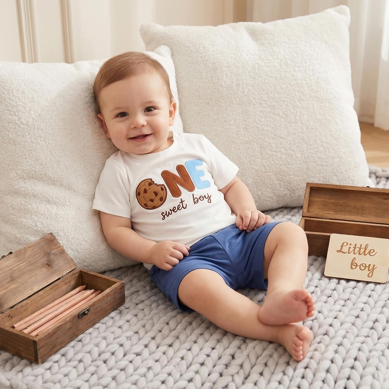 Toddler Baby Boy 1st 2nd Birthday Outfit One Sweet Boy Two Sweet Cookie Summer Short Sleeve T-Shirt Shorts Pants Set