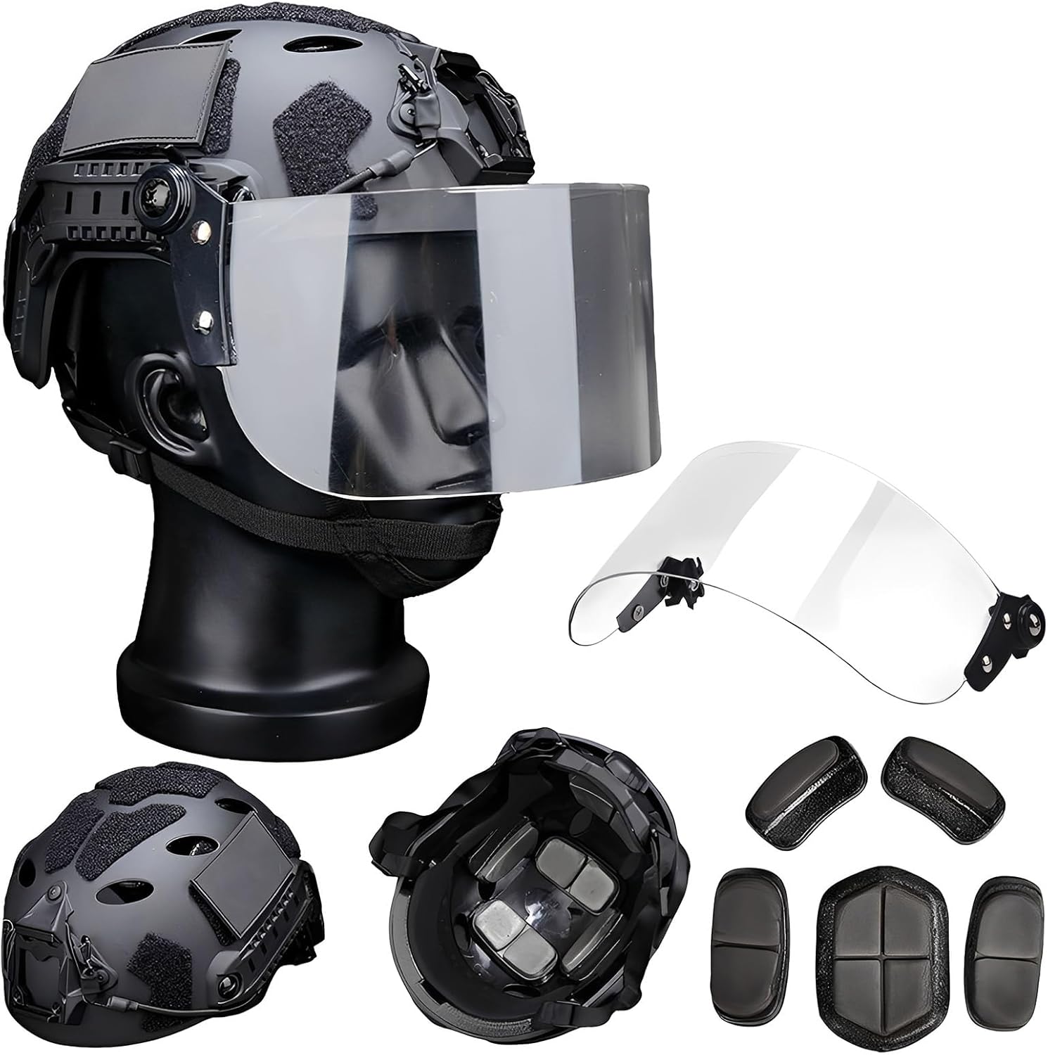 Fast SF Tactical Airsoft Helmet Set with PC Riot Protection Goggles - Full Face Protection Gear for Paintball & Tactical Games