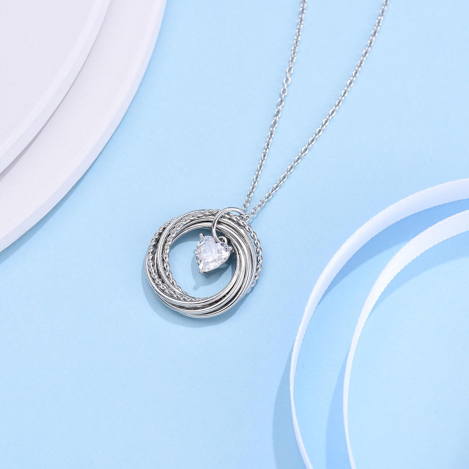 EPIRORA 30th 40th 50th 60th 70th 80th 90th 100th Birthday Gifts for Women, Heart Cubic Zirconia Pendant Circles Necklace for Her 30 40 50 60 70 80 90 100 Years Old Birthday Jewellery Gifts - Image 3