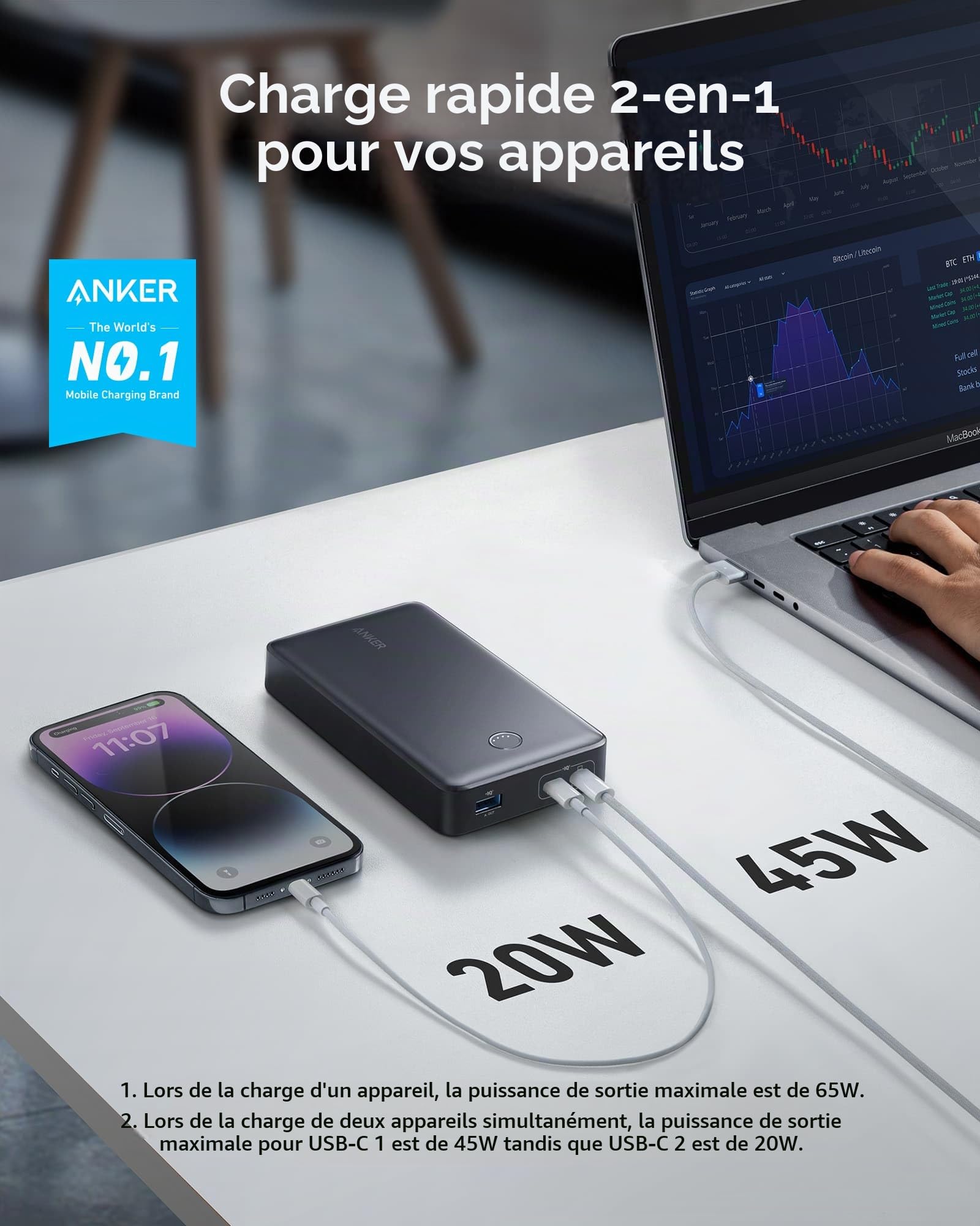 Anker 537 External Battery 24000mAh 65W Mobile Charger for MacBook