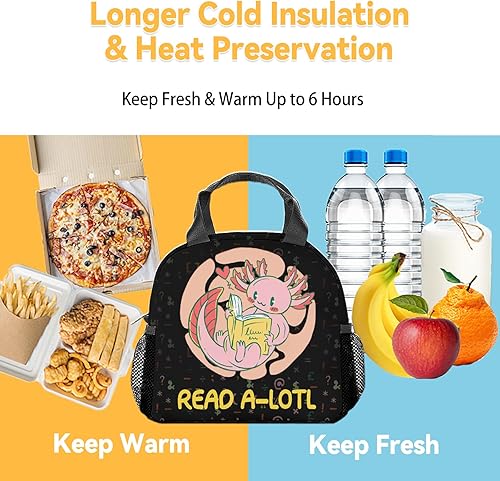 Miniatura 6 de Axolotl - Lonchera con aislamiento medio, bonita lonchera para mujeres y niñas, color negro para el trabajo, la escuela