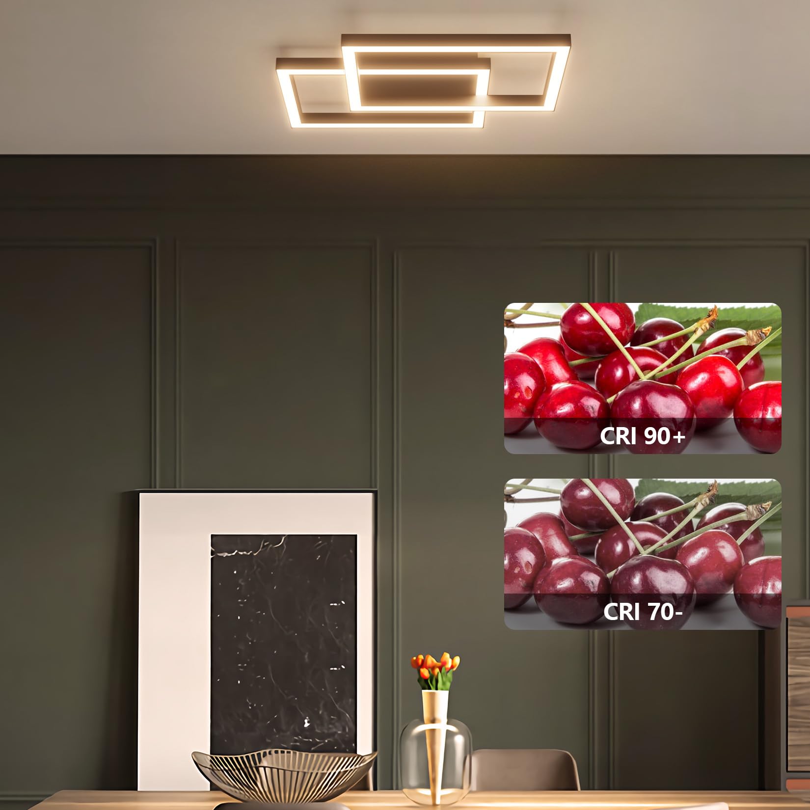 Klighten Plafoniera Led Soffitto Nero 35W, Led Bianco caldo 3000K Lampada da Soffitto, Geometrico Luce Soffitto per Cucina Soggiorno Camera Corridoio, L40cm ×W30cmx H4cm