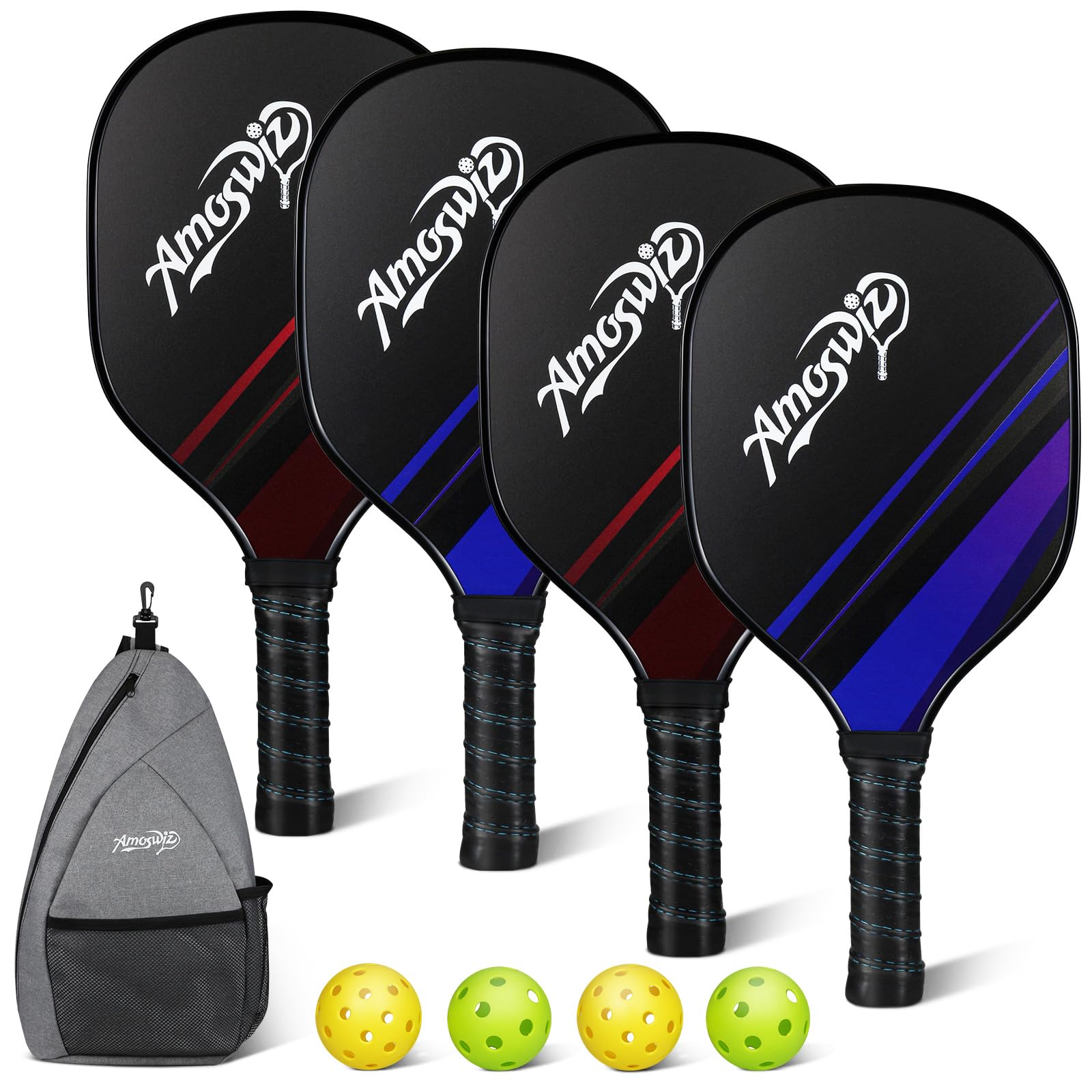Set di 4 racchette per pickleball, in legno, con 4 palline, set base per pickleball, per uomini e donne, set tutto in uno, set da 4