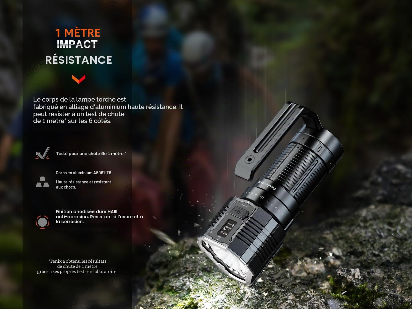 FENIX LR60R Lampe torche LED rechargeable longue portée ultra lumineuse 21 000 lumens 1085 m 113 heures maximum Batterie de grande capacité Charge rapide 45 W Écran OLED Batterie externe IP68