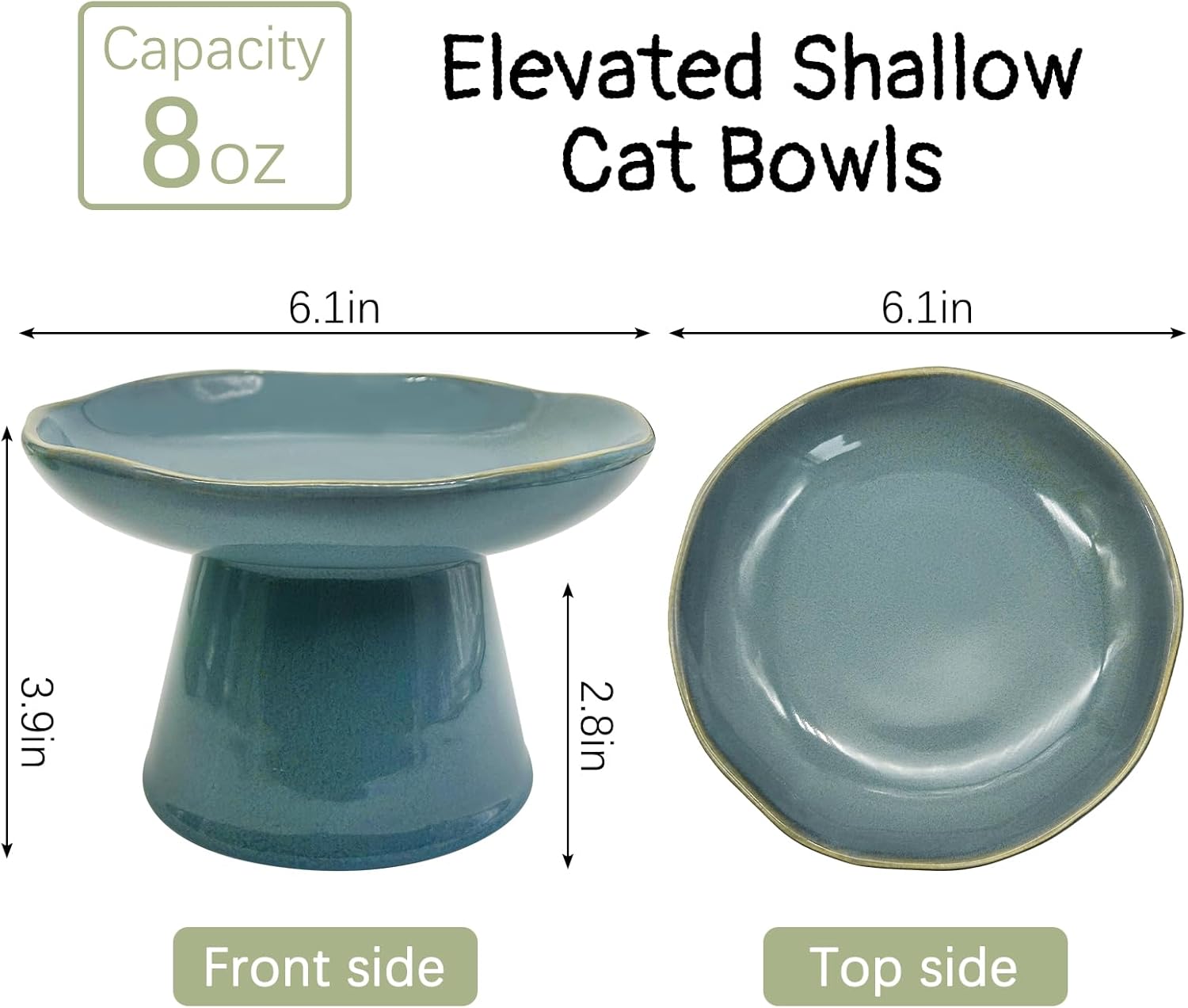 VCEPJH Collapsible Small Cat Litter Box Open Kitten Potty Pan with Scoop and Raised Cat Food Bowls Shallow Cat Plate Ceramic Elevated Cats Dish