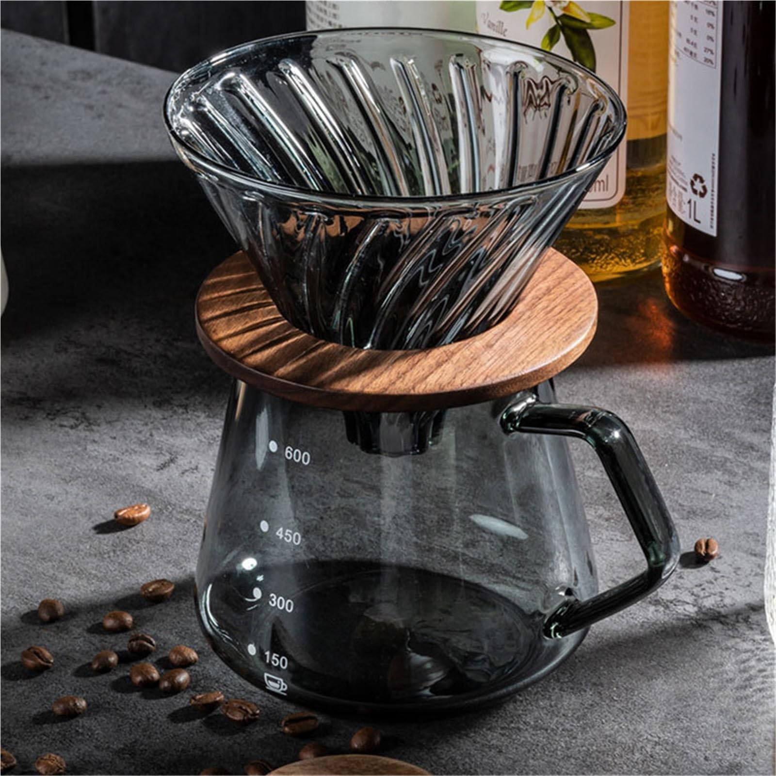 Hervidor De Café Servidor de café de Vidrio, 600ml, Agua del té Helado, Verter sobre la cervecería, Goteo, hogar, Oficina, Picnic, Olla, Utensilios de Cocina para Café，Té(Orange 450ml)