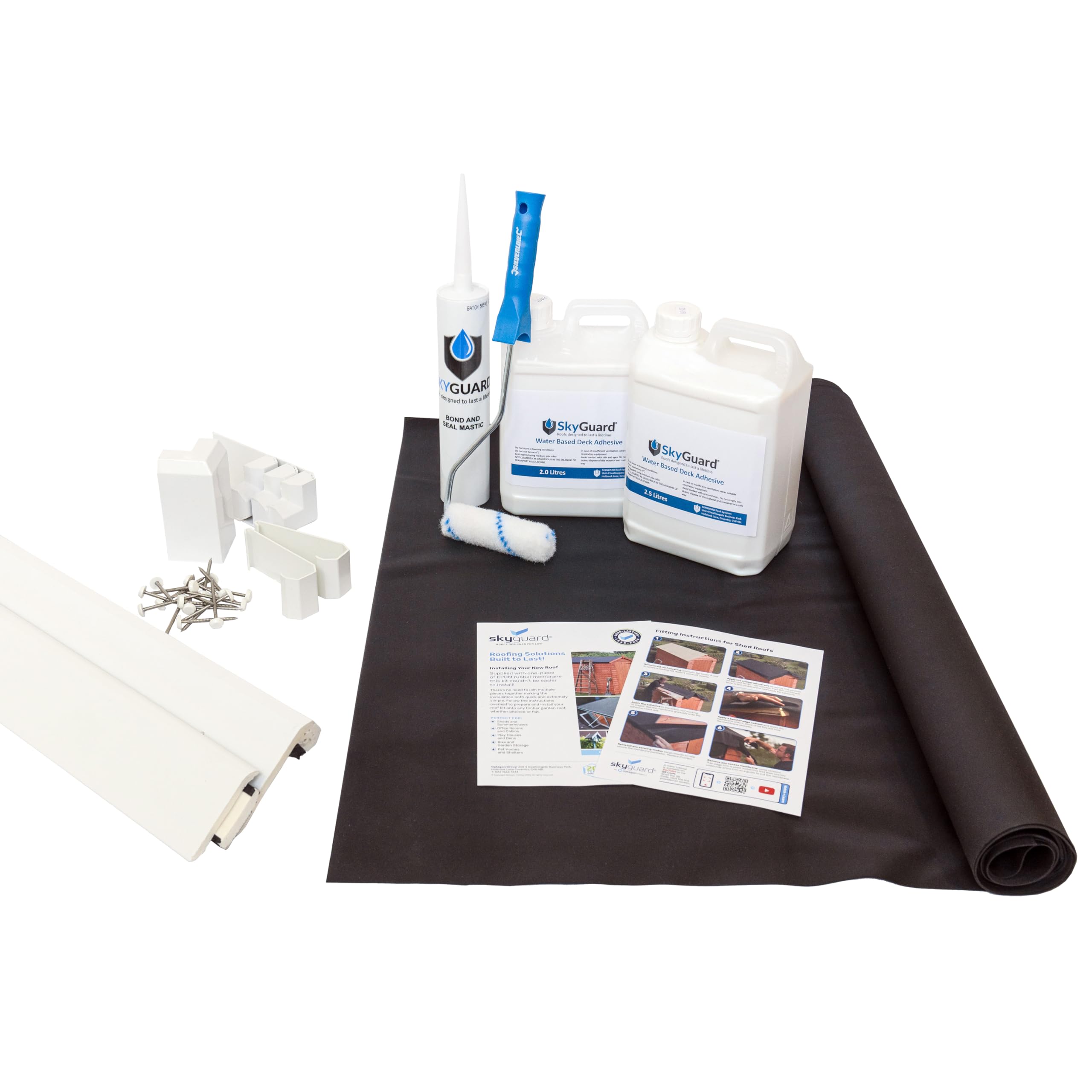 SkyGuard EPDM Garden Room Rubber Roof Kit White Trims 2.1m x 2m — image 1
