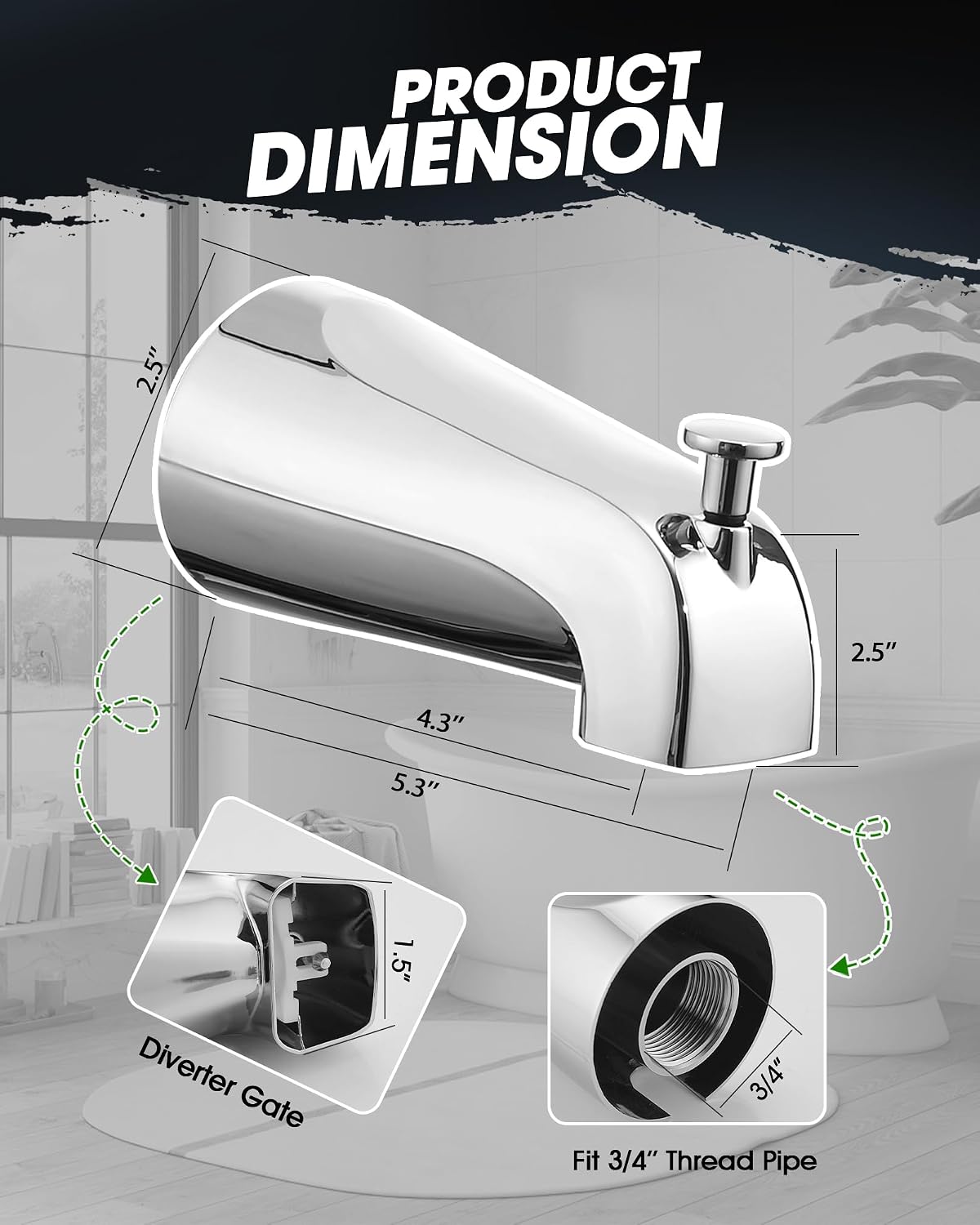 Replacement for Delta All Metal Bathtub Spout with Diverter, Tub Spout (Universal Fits 3/4" Thread Pipe),Compatible with Delta's RP33794 Tub Spout Adapter(Chrome,Simple)
