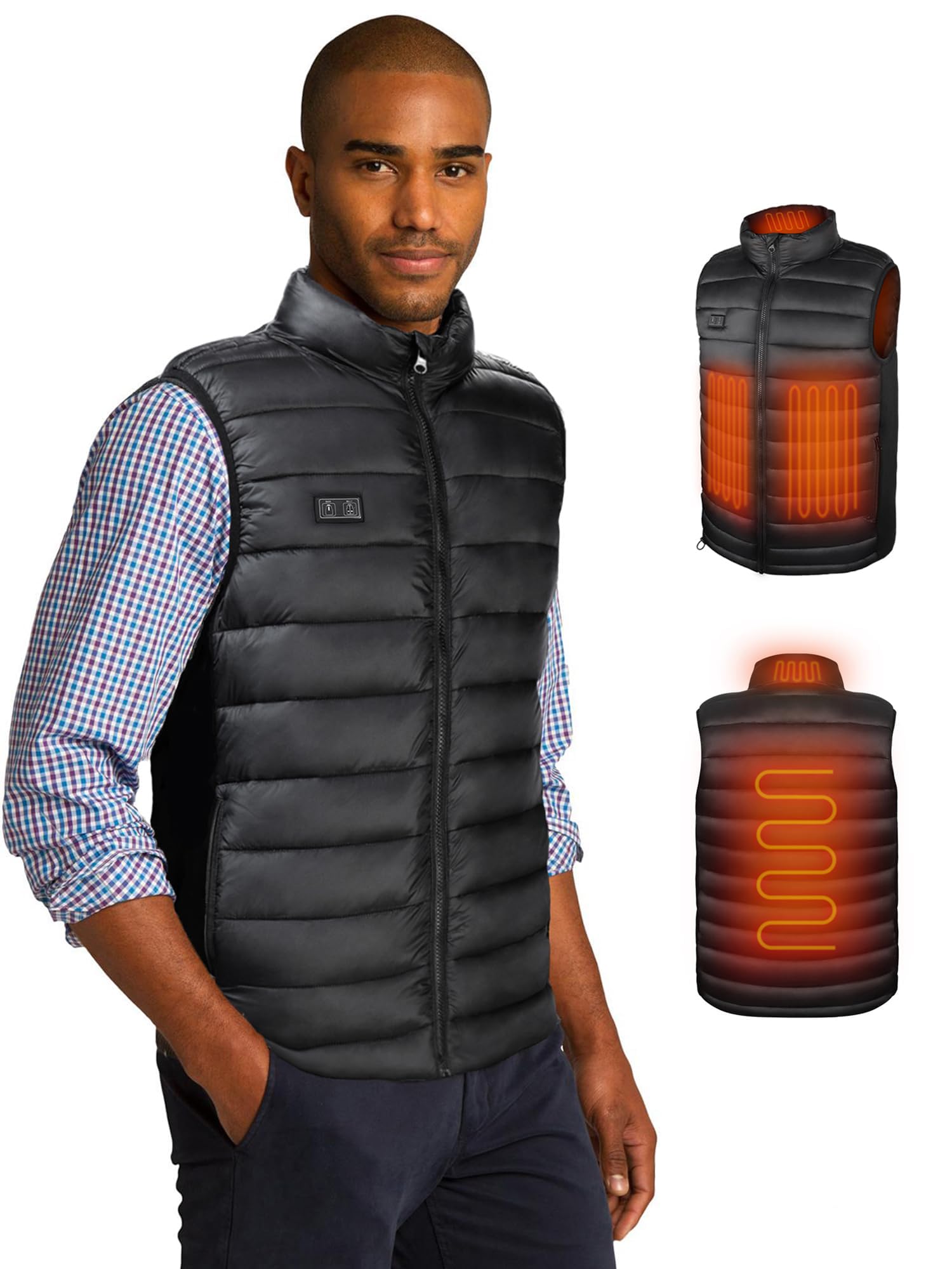 Loowoko Chaleco calefactable hombre con bateria 10000mah, chaqueta calefactable sin mangas ligera, 3 niveles de calor + 4 zonas, Para trabajar al aire libre, ciclismo, moto y esquí