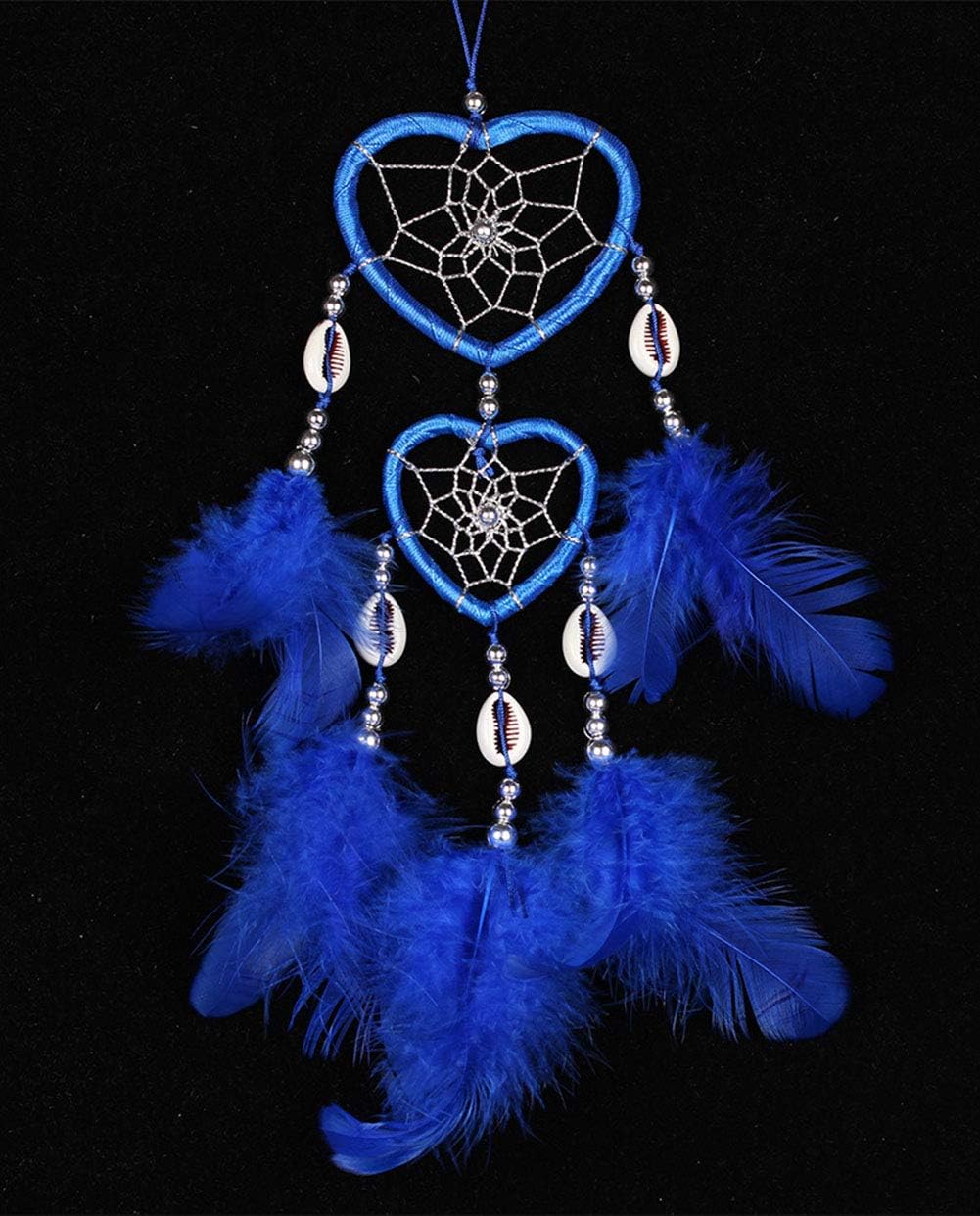 Dream Catcher Handmade Double Heart shaped Net with Feathers and Shell for Wall Car Hanging Decoration Ornament Craft Gift