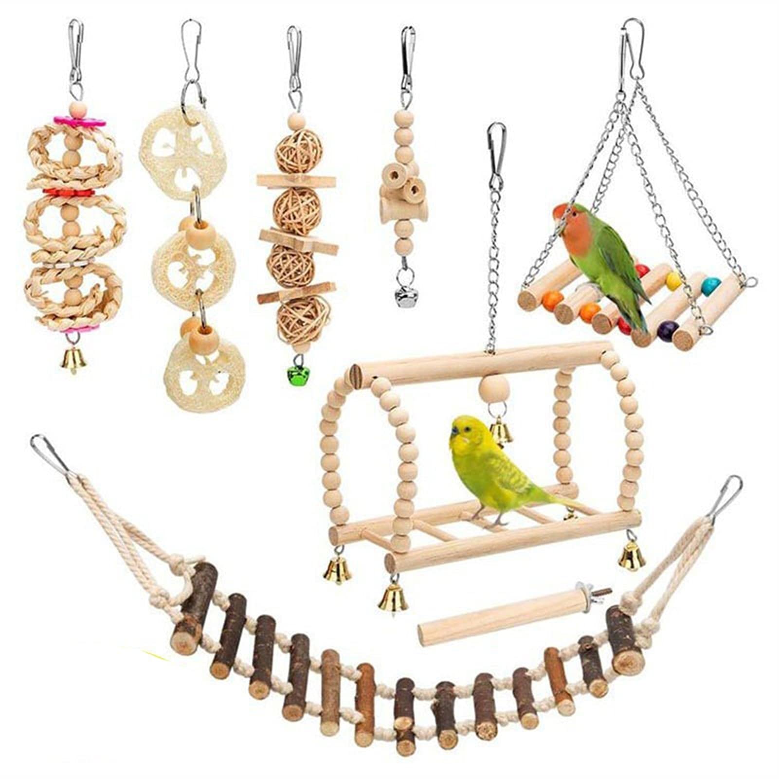 Jouet pour oiseaux 8 pièces/jeu d'oiseau jouet pour perroquet en bois suspendu hamac à mâcher échelle échelle cage pour animaux de compagnie accessoires