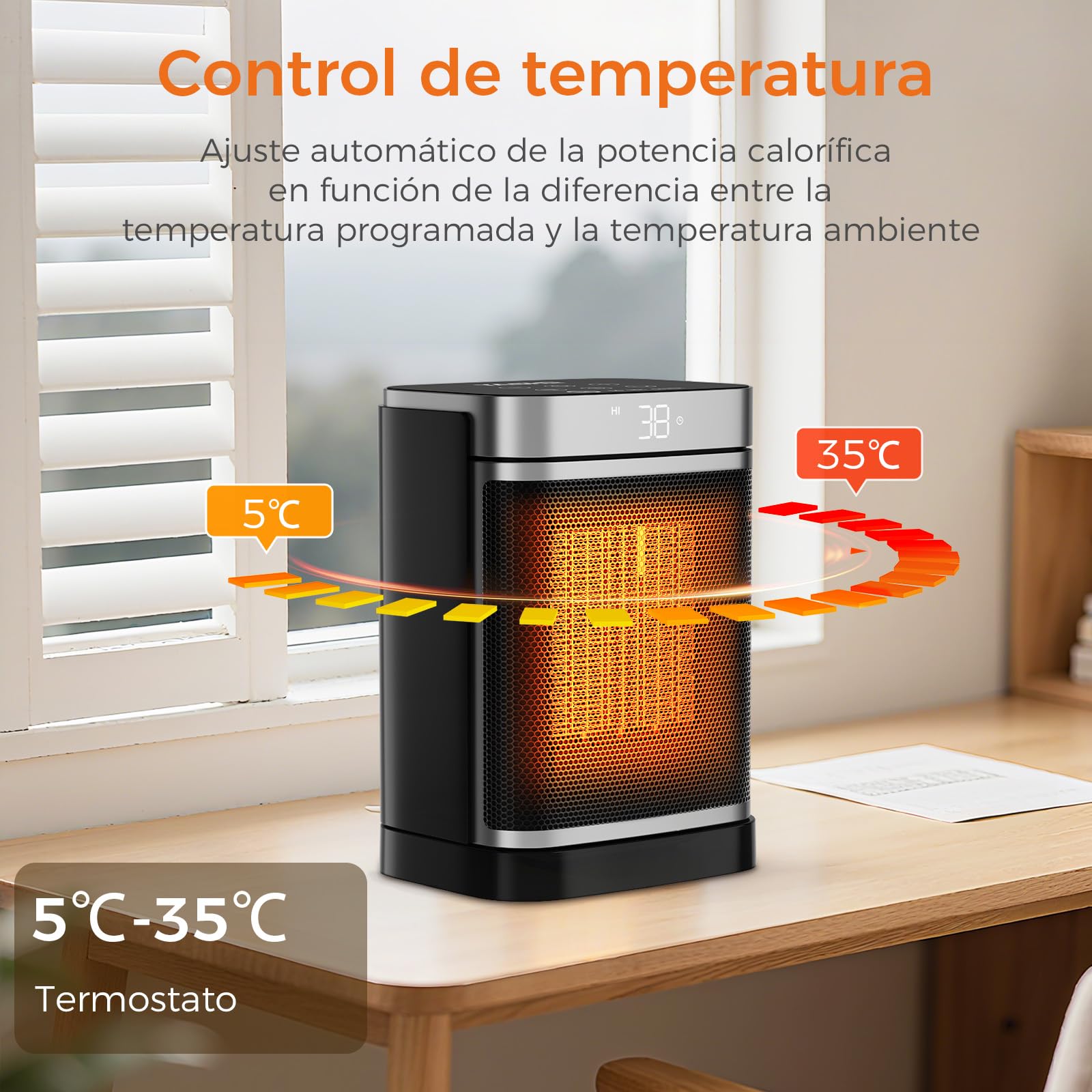 YASHE Calentador Eléctrico PTC de 1500 W con ventilador y ahorro de energía, oscilación de 70°, termostato, control remoto, protección contra sobrecalentamiento y vuelco, temporizador de 1 a 24 h
