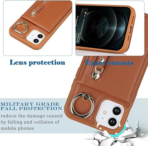 Miniatura 5 de Funda para iPhone 12 Mini con tarjetero para mujer, para iPhone 12 Mini Funda de teléfono Billetera con tarjeta de crédito con anillo Kickstand