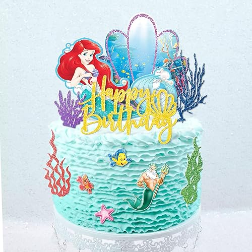 Miniatura 7 de Suministros de fiesta para decoración de pastel Ariel con purpurina para cumpleaños, algas marinas, perlas de coral, recuerdos de fiesta