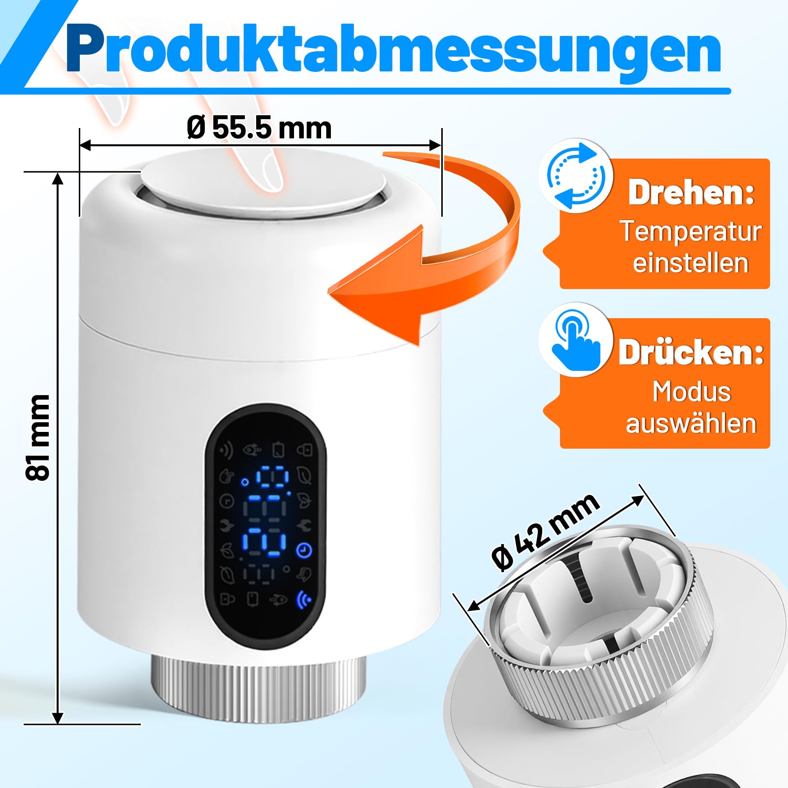 Heizkörperthermostat, Boost- & Eco-Modus, Weiß, 4 Stück