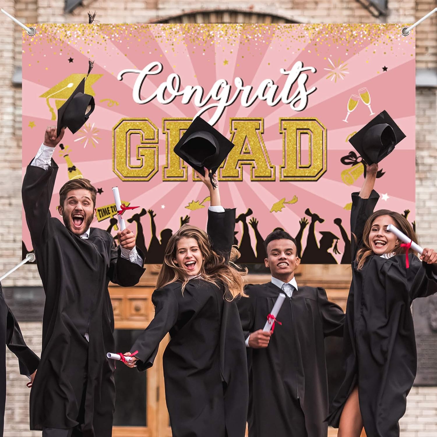 Blue Gold Graduation Banner Backdrop Class of 2026 Graduation Party Decorations Supplies Congrats Grad Fabric Backdrop Background for High School College University Indoor Outdoor 71 x 43 in - Image 5