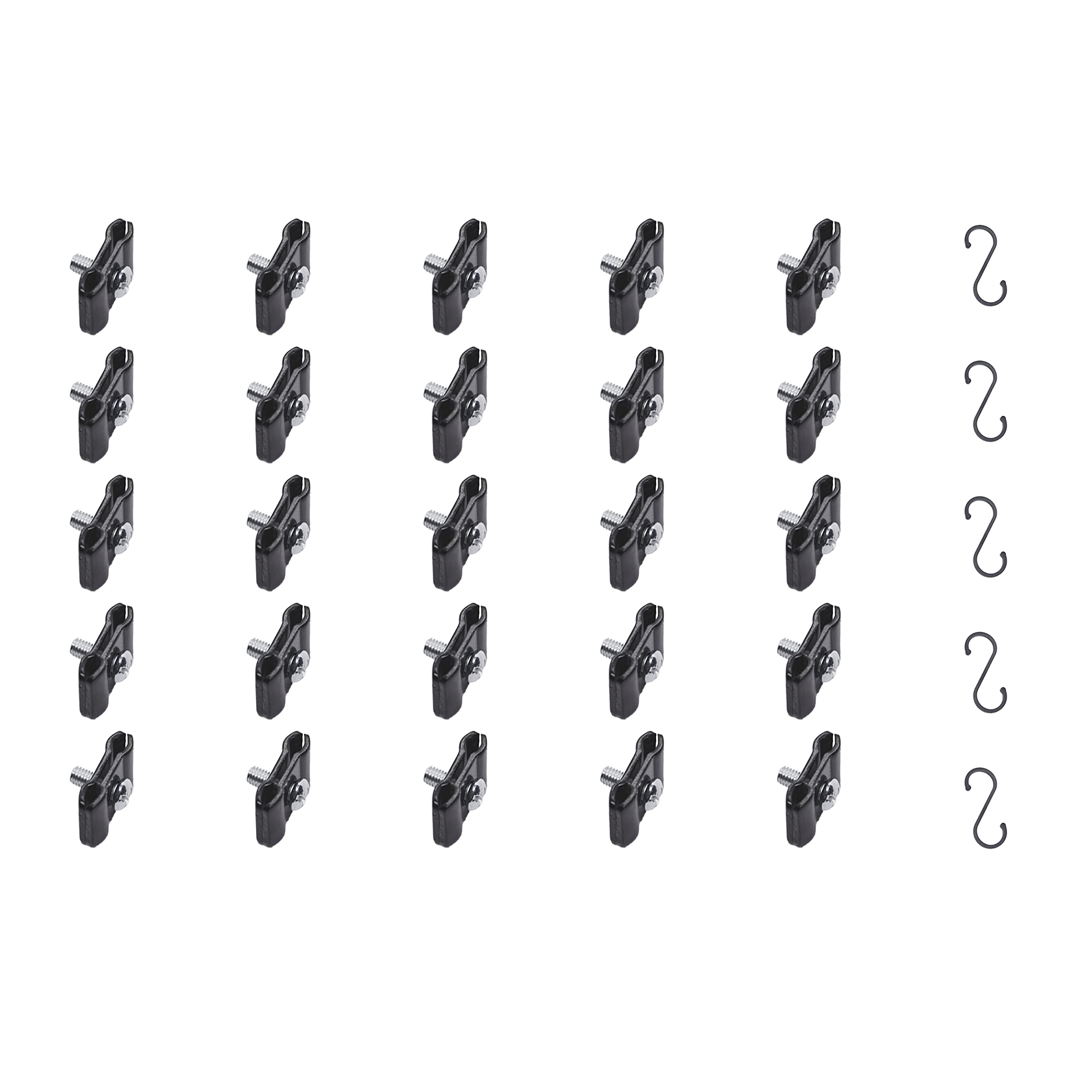 Bagulet Gridwall Joining Clips - Black Connectors for Grid Panels - 24 Pack - Metal Gloss Joiner Clamp Accessory for Grid Wall or Slatgrid - Fits Standard Wire Panel - Complete with 5 S-Hooks