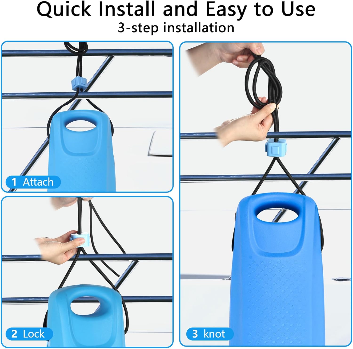 DEDU 22 Inch Boat Fenders for Docking, Upgraded EVA Boat Bumpers Portable with Integrated Locking Elastic Rope, Pontoon Bumpers Ideal Fender for Bass, Jet Ski, PWC and Yachts Grey/Black/Blue