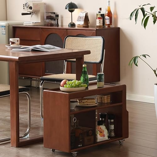 Miniatura 4 de Mesa auxiliar 100% de madera maciza con ruedas