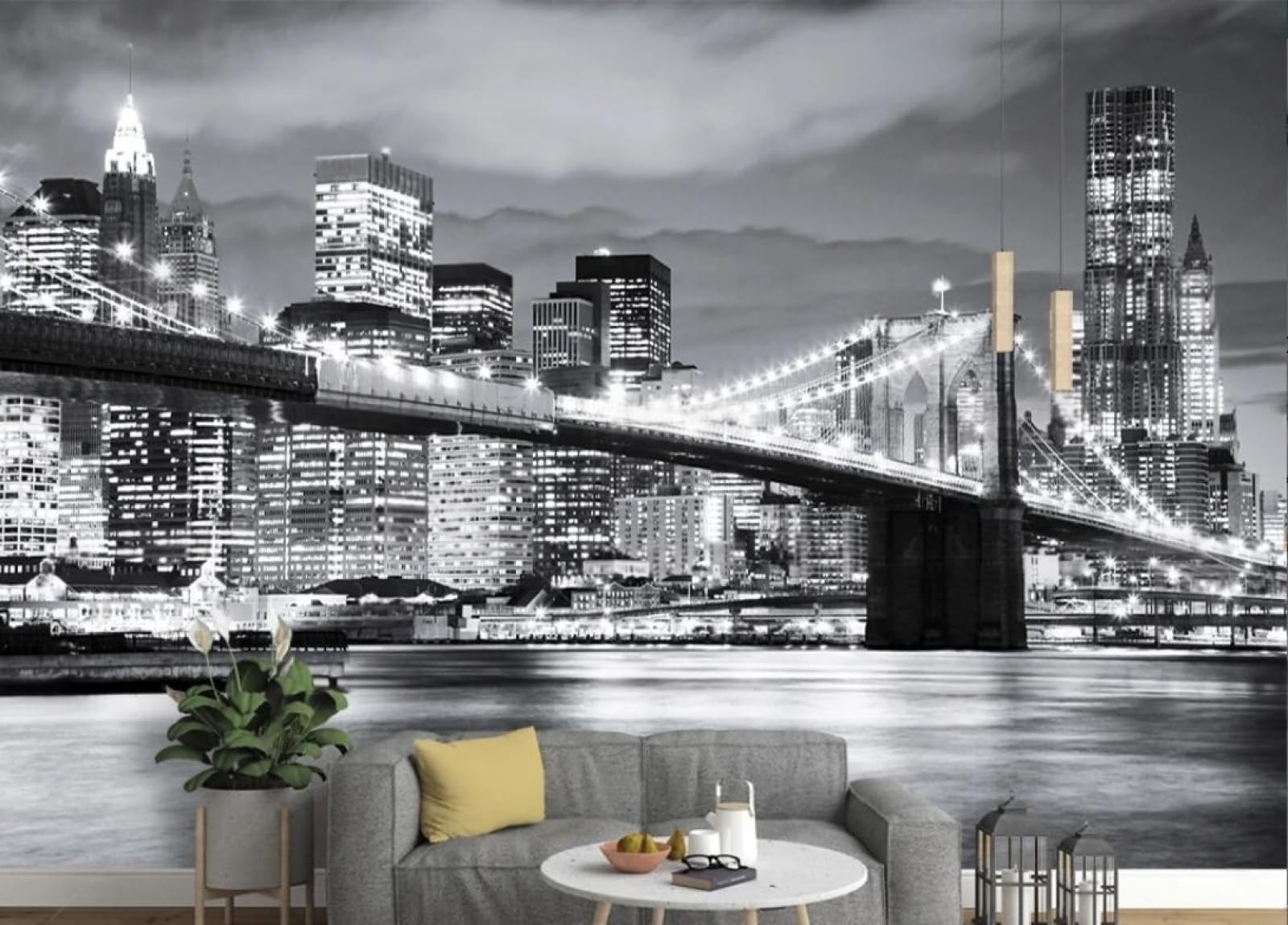 Papier peint panoramique 3D New York 430x300 cm noir et blanc grand format pour salon