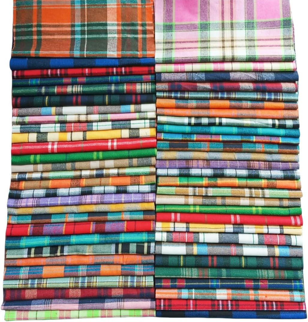 56PCS 12x12 Inches Craft ‌Sanded Fabric Fleece Fabric Brushed Plaid Fabric Bundle Squares Patchwork DIY Handmade Material Set Bundle Home Crafts Sewing Scrapbooking Quilting