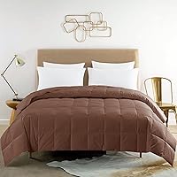 Vista 1 de Feather and Loom - Manta de plumón de pato blanco de 233 hilos, cubierta de algodón transpirable, relleno de plumón de 600 hilos, color: marrón