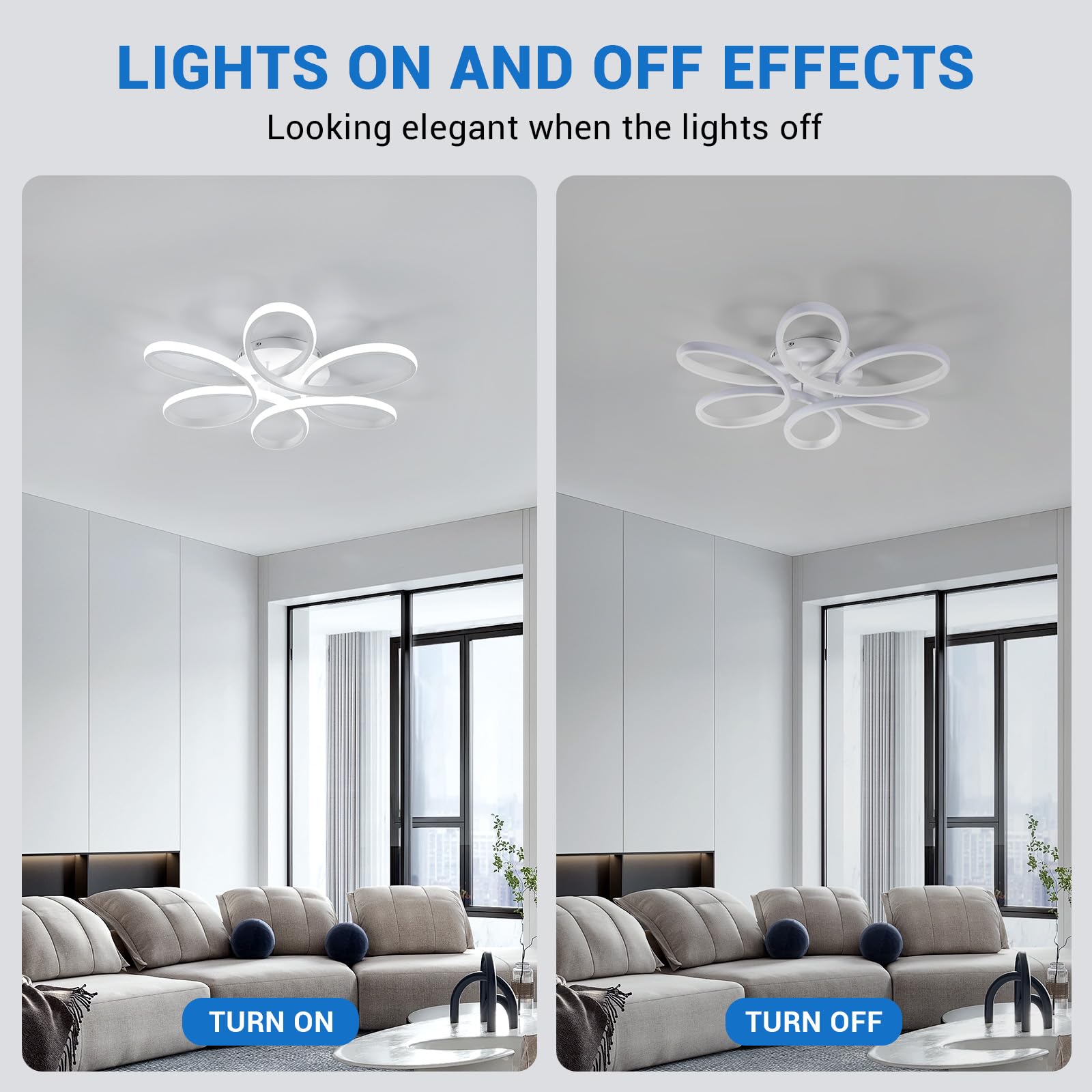 Dorlink Plafoniera LED Soffitto Moderna, 75W 6750LM Lampadario LED Camera da Letto, Lampadario Soggiorno Fiore Curvo, Lampadario LED, Lampadari LED Cucina 6500K Bianco Freddo, Ø59CM