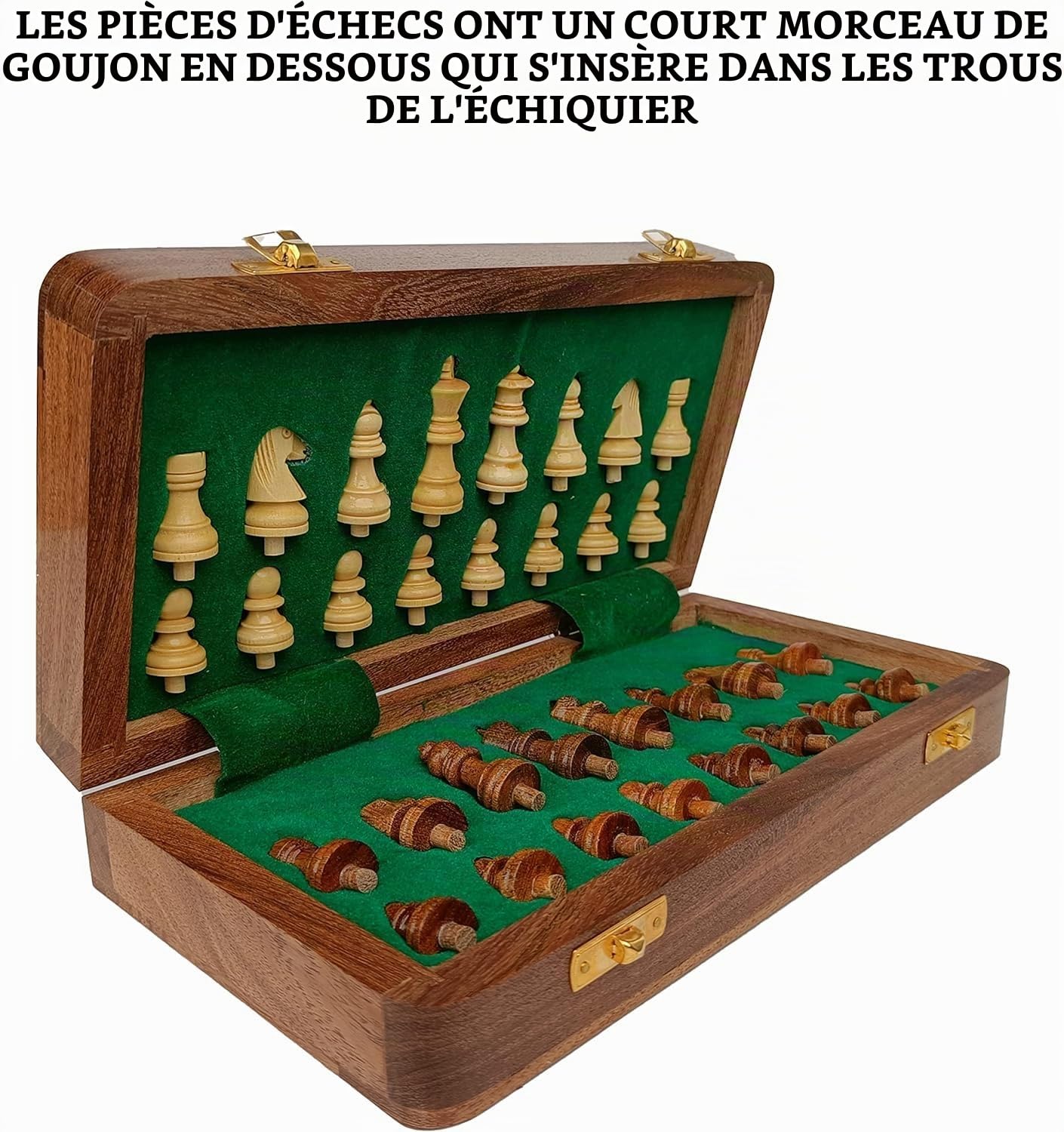 Échiquier en palissandre pour aveugles et malvoyants, échiquier de voyage pliable en bois de 25,5 cm avec pièces perforées, jeu d'échecs tactile surélevé accessible pour adultes malvoyants