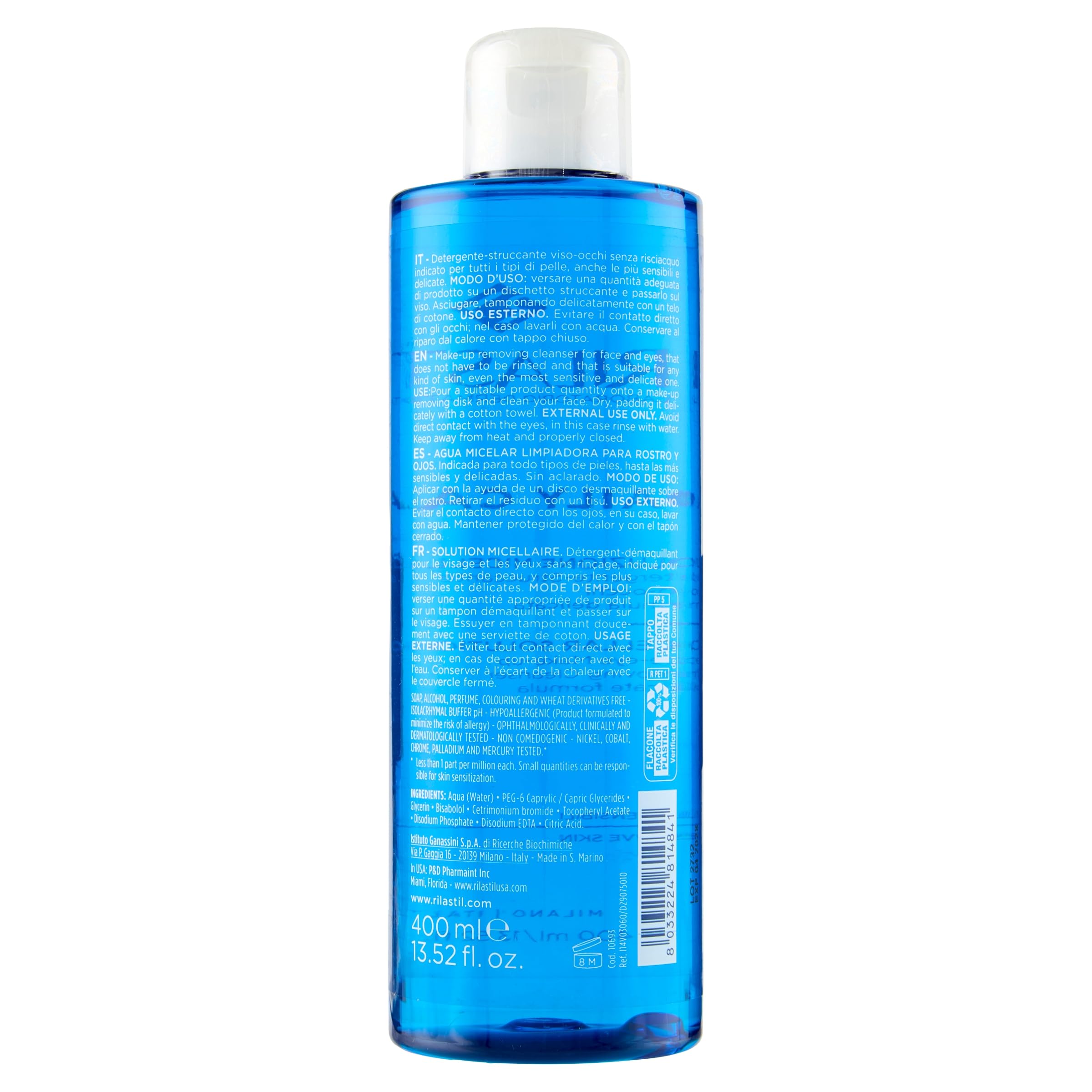Rilastil Daily Care Soluzione Micellare Lenitiva, Detergente Struccante Viso Occhi senza Risciacquo per Pelli Sensibili e Reattive, Confezione da 400 ml