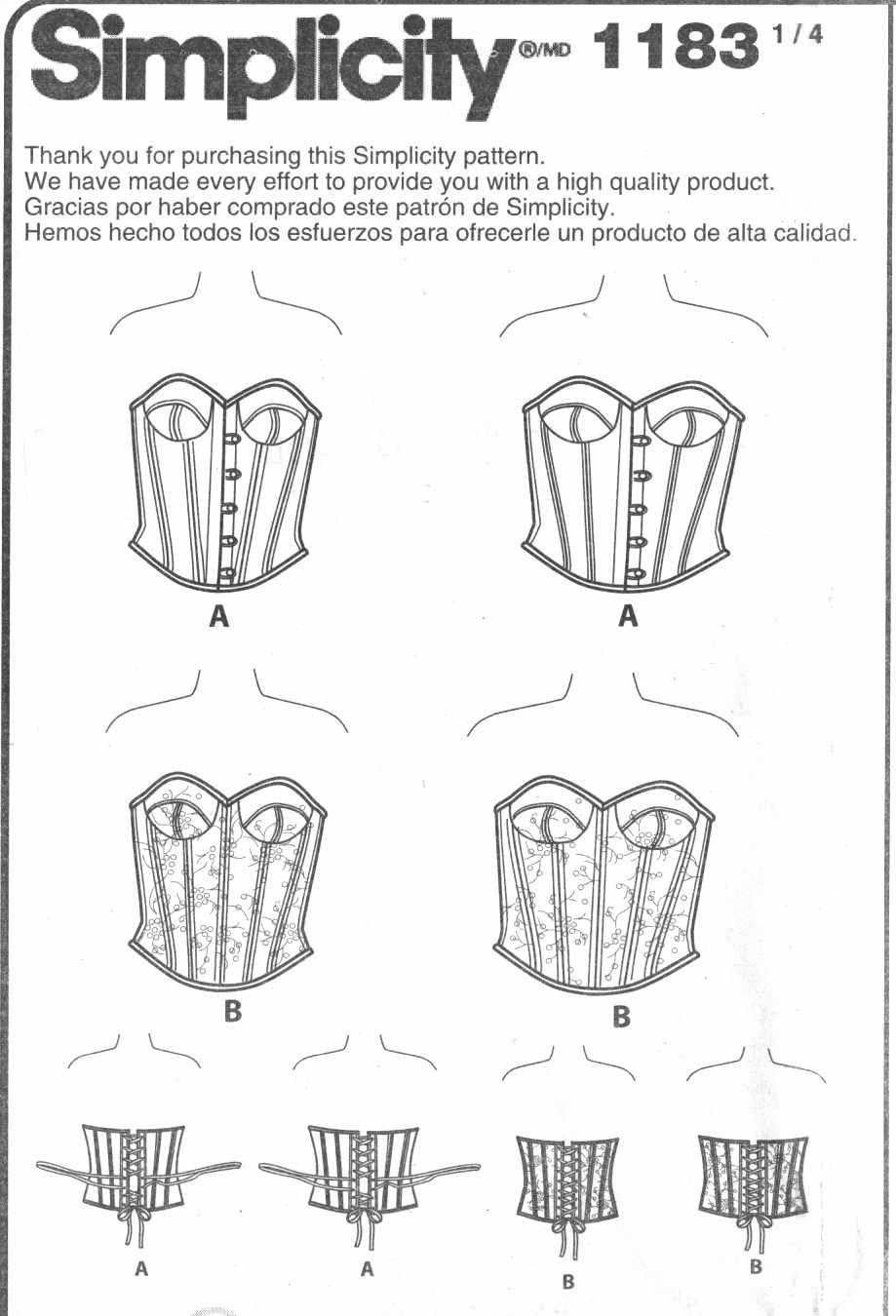 Simplicity US1183AA Plus Size Corset Sewing Pattern for Women, Sizes 20W-28W