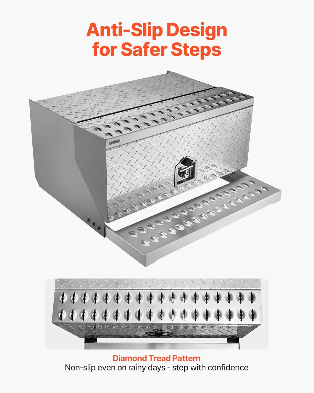 VEVOR Semi-Truck Step Tool Box, 30" x 29.5" x 15.8" Heavy Duty Aluminum Diamond Plate Toolbox, Waterproof Cab Entry Step Storage Box with T-Handle Lock & Keys for Flatbed, Crane, and Semi Trucks