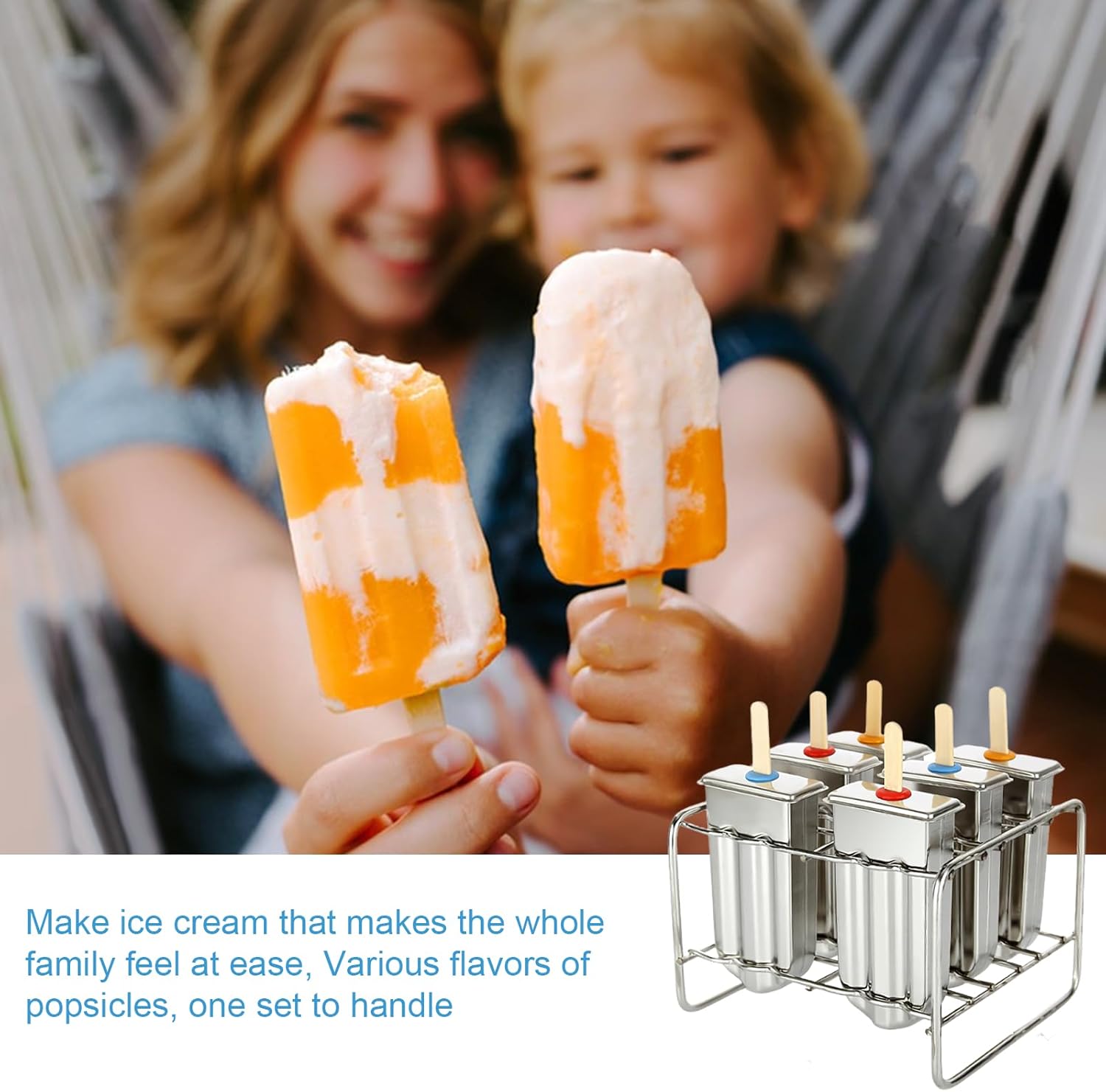 Stainless Steel Popsicle Molds, Set of 6 Ice Cream Maker, Ice Pop Molds With Holder, Metal Reusable Homemade Popsicle Molds with 50pcs Sticks (silver 5)