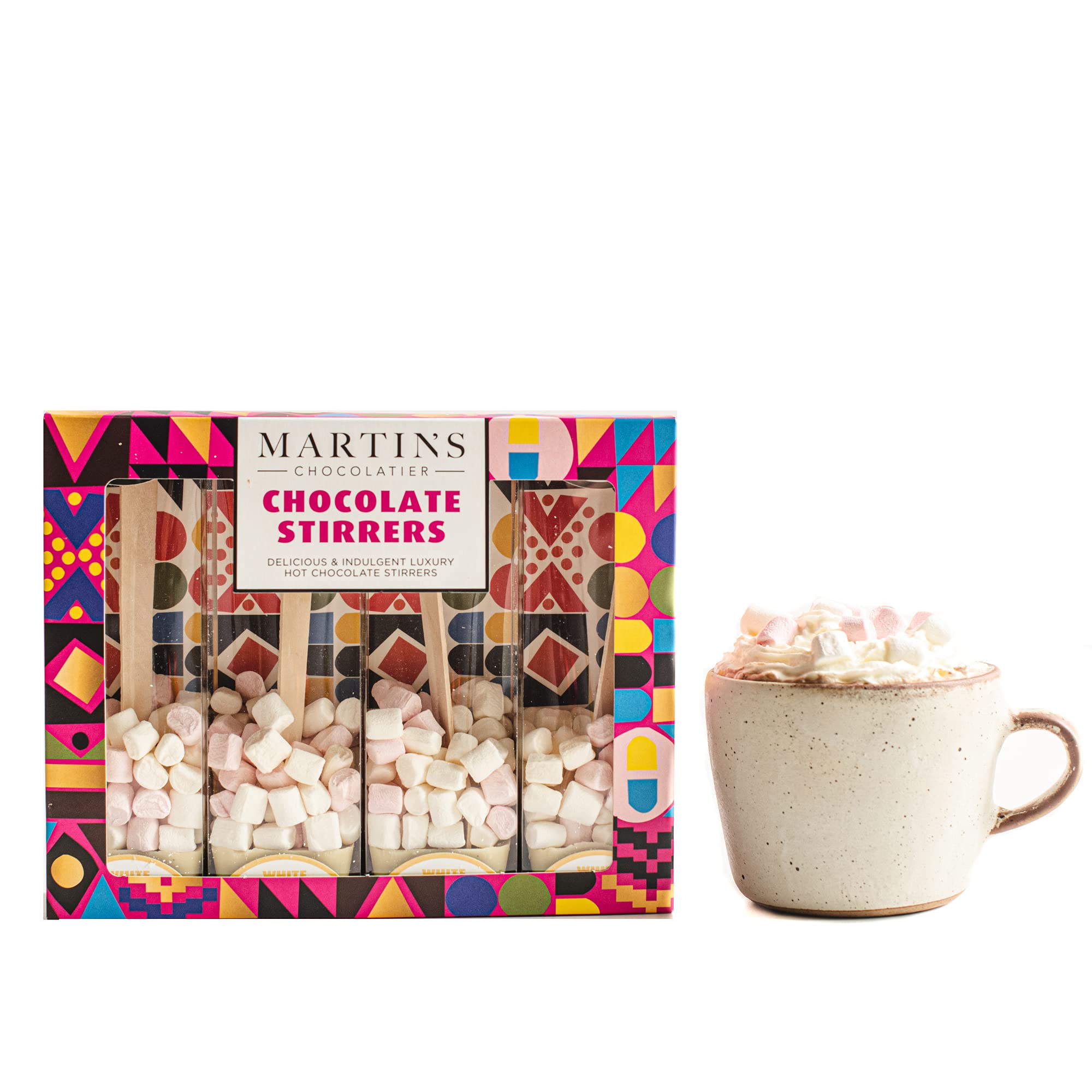 Martin’s Chocolatier Hot Chocolate Stirrers (1 Box) White Chocolate | Hot Chocolate Spoons with Marshmallows | Flavoured Chocolate Drink | Belgian Chocolate Gift Set