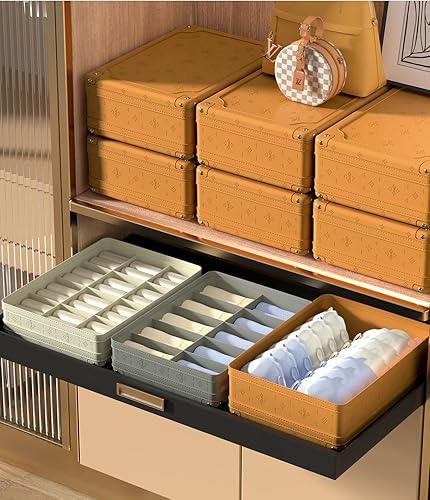Miniatura 5 de BEAU COLIN Organizador de cajones para ropa interior, organizador de 10 celdas de calcetines con tapa, cajas de almacenamiento apilables para
