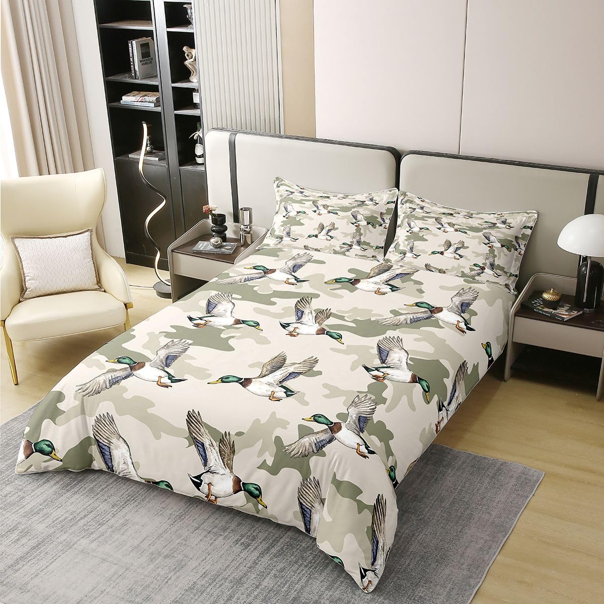 Homewish Kaczka krzyżówka kamuflaż pojedyncze zestawy pościeli dzika kaczka moro bawełna poszewka na kołdrę armia styl wojskowy poszewka na kołdrę dzika przyroda polowanie łóżko zestaw