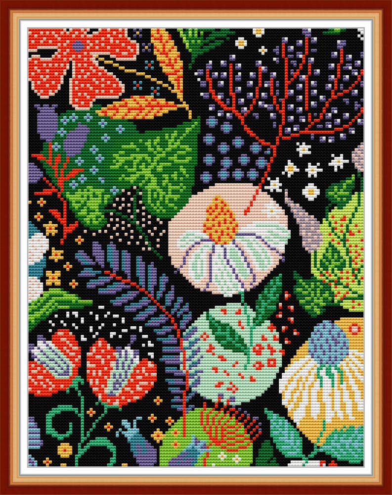 WOWDECOR Cross Stitch Embroidery Kits for Adults Kids Colorful Flowers Plants 11CT Stamped DIY DMC Needlework Easy Beginners