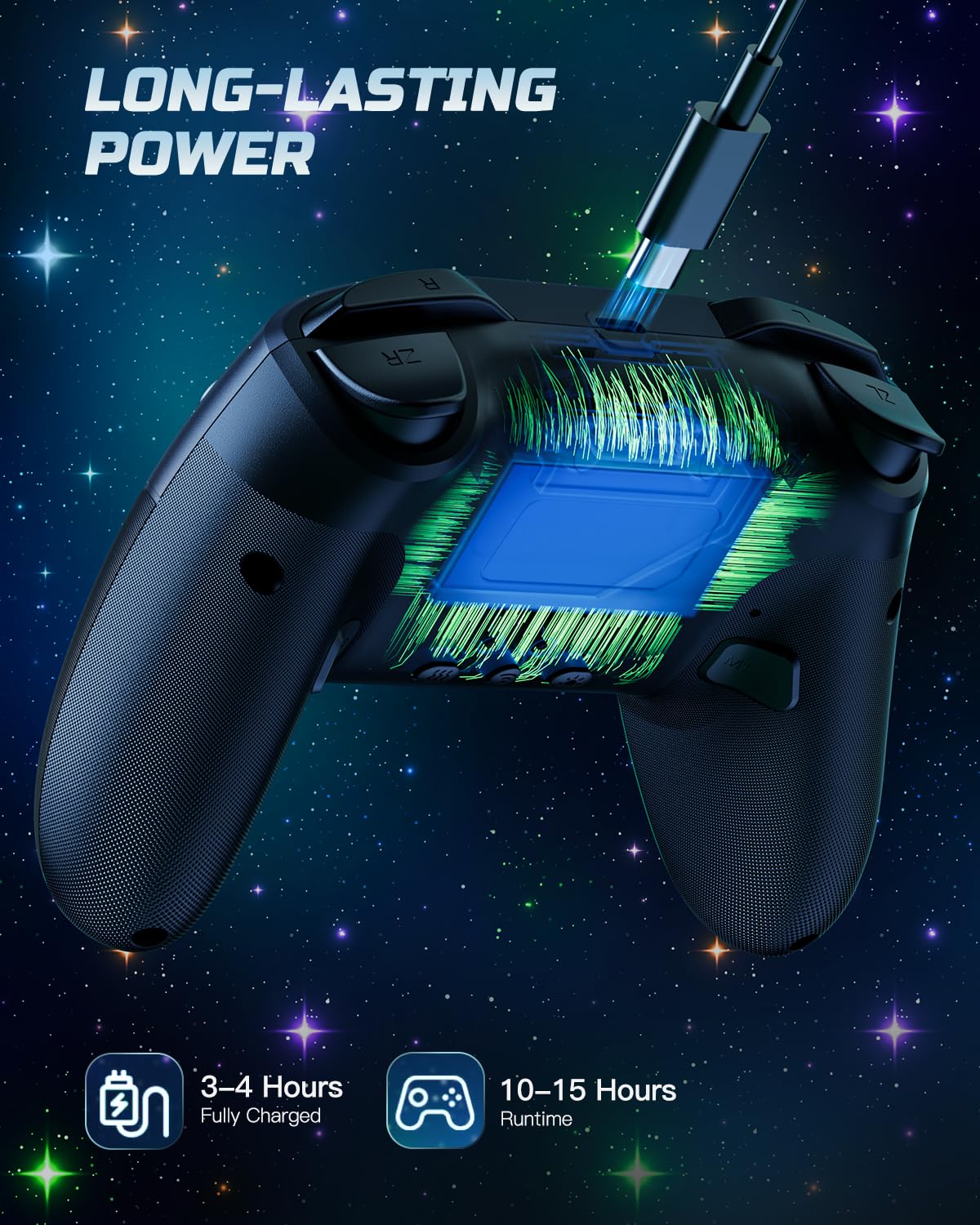 VOYEE Kabellose Controller, kompatibel mit Switch/Lite/OLED/PC Windows, Programmierbarer 1000mAh Pro Controller mit RGB LED Stern Licht Eine Tastenkombination Aufwachen Turbo Bewegung Vibration